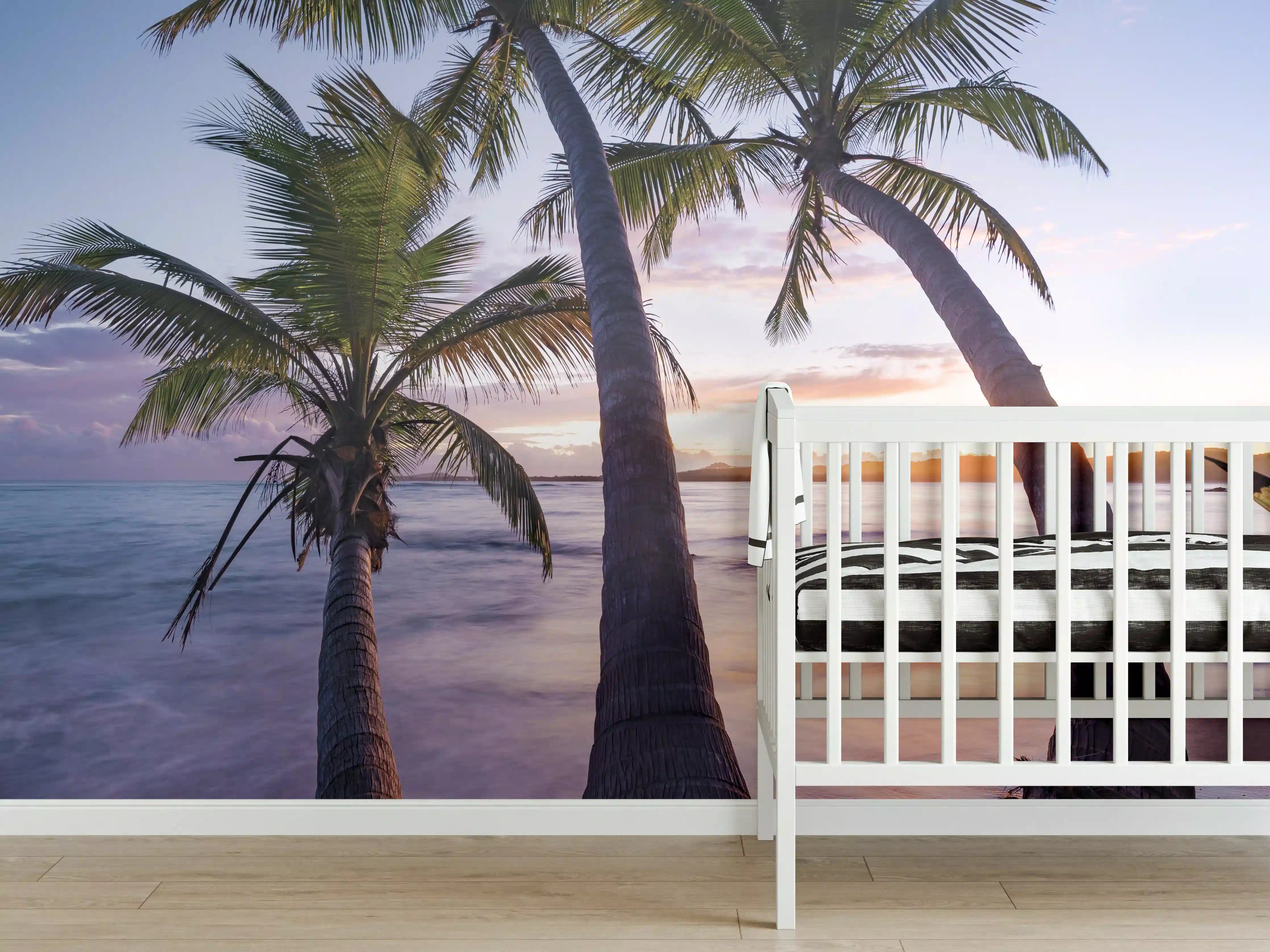 Babyzimmer Wandgestaltung - Karibischer Palmen-Sonnenuntergang