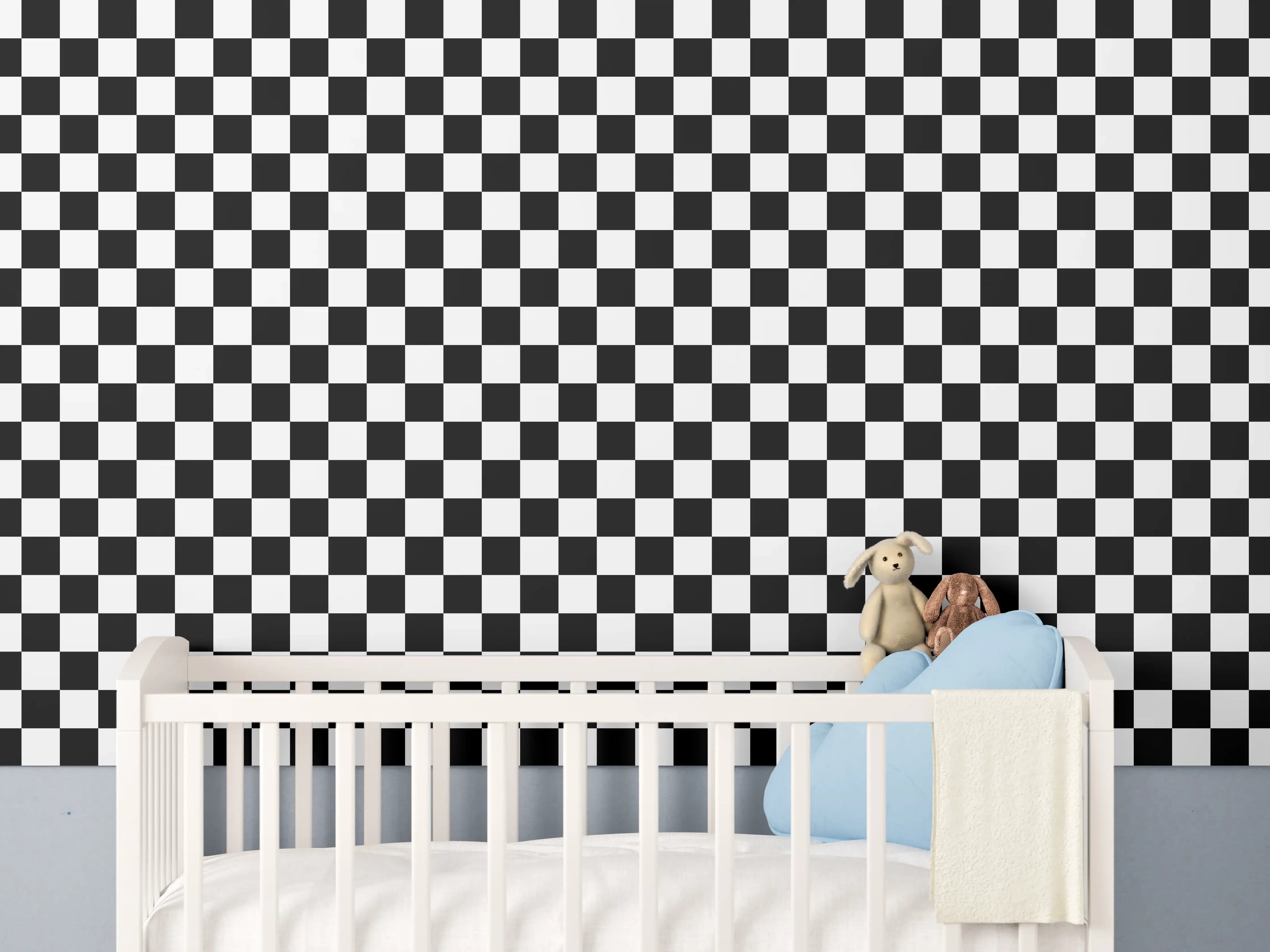 Babyzimmer Wandgestaltung - Kariertes Schach-Muster