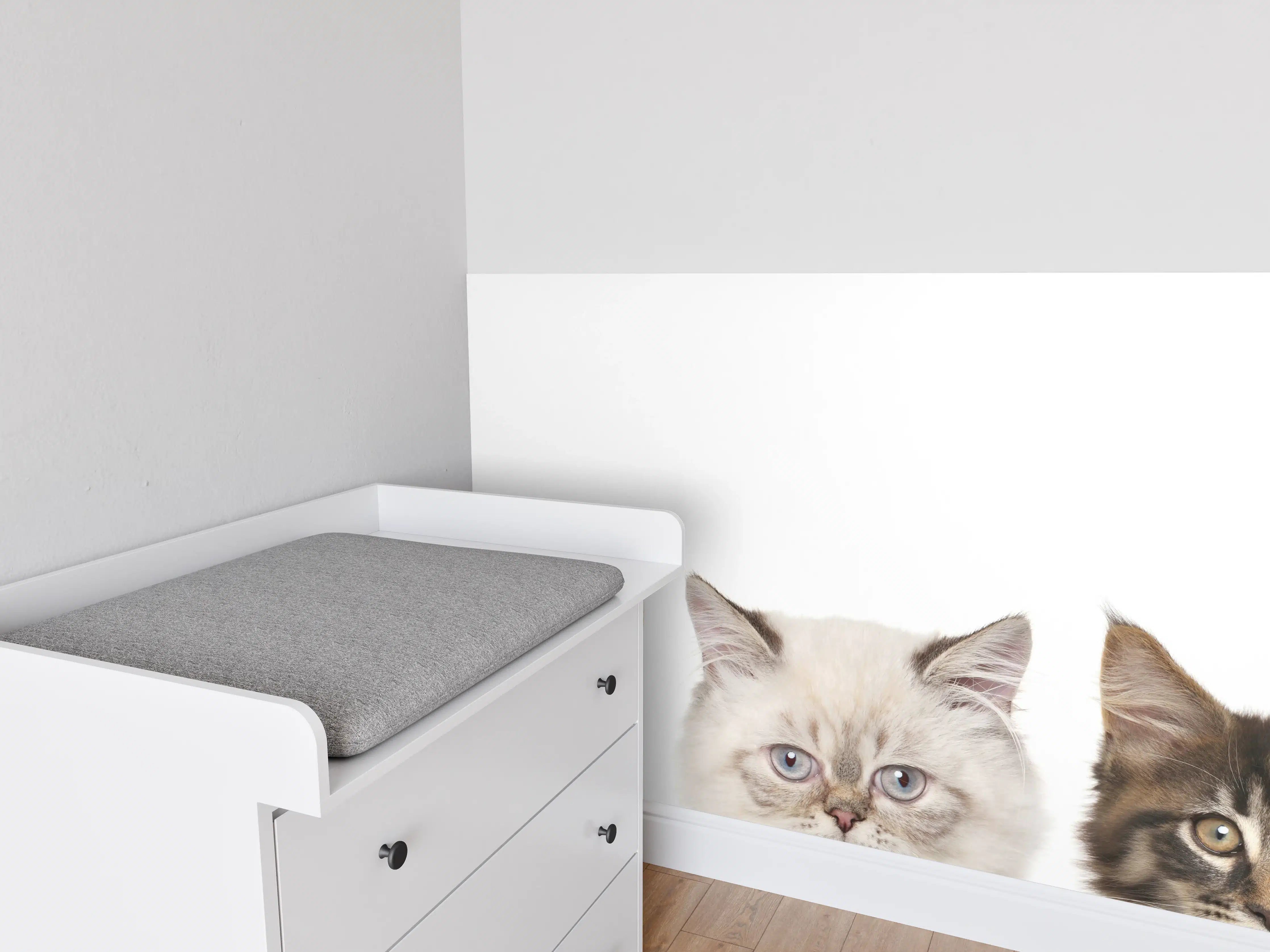 Babyzimmer Wandgestaltung - Katzen-Kopf-Reihe in Weiß-Grau