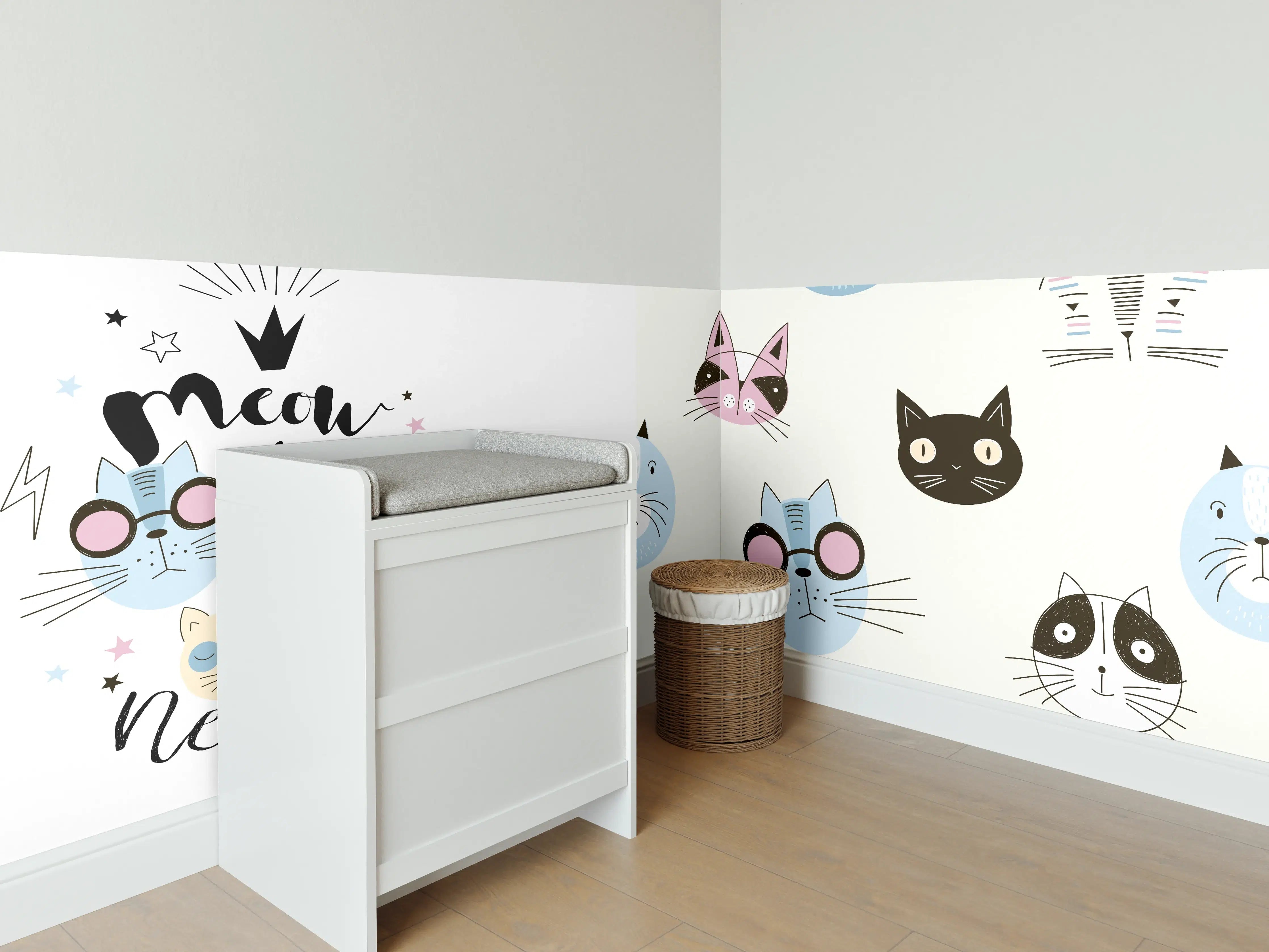 Babyzimmer Wandgestaltung - Katzen-Muster Pyjama-Set