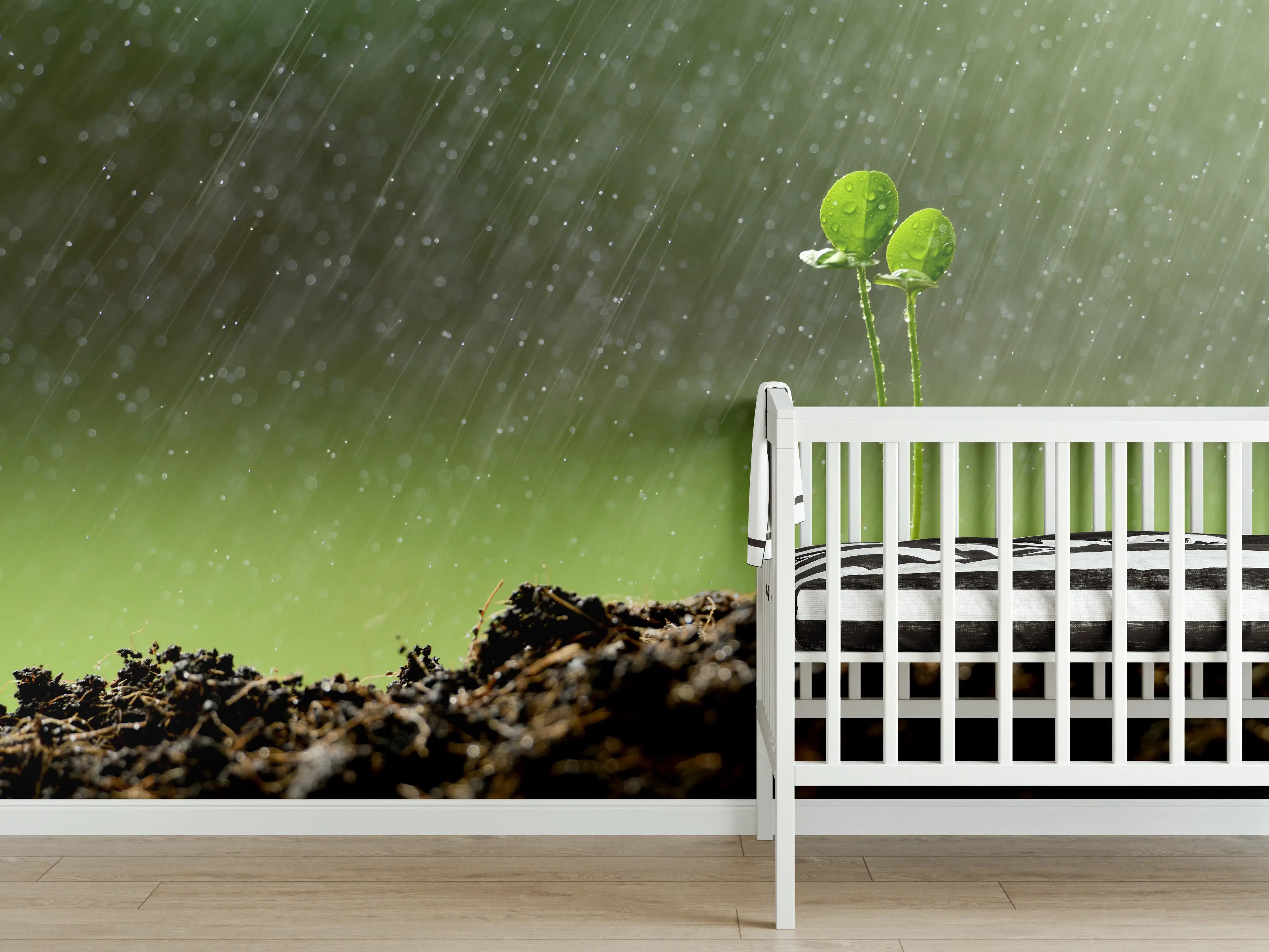 Babyzimmer Wandgestaltung - Keimende Pflanze bei Regen