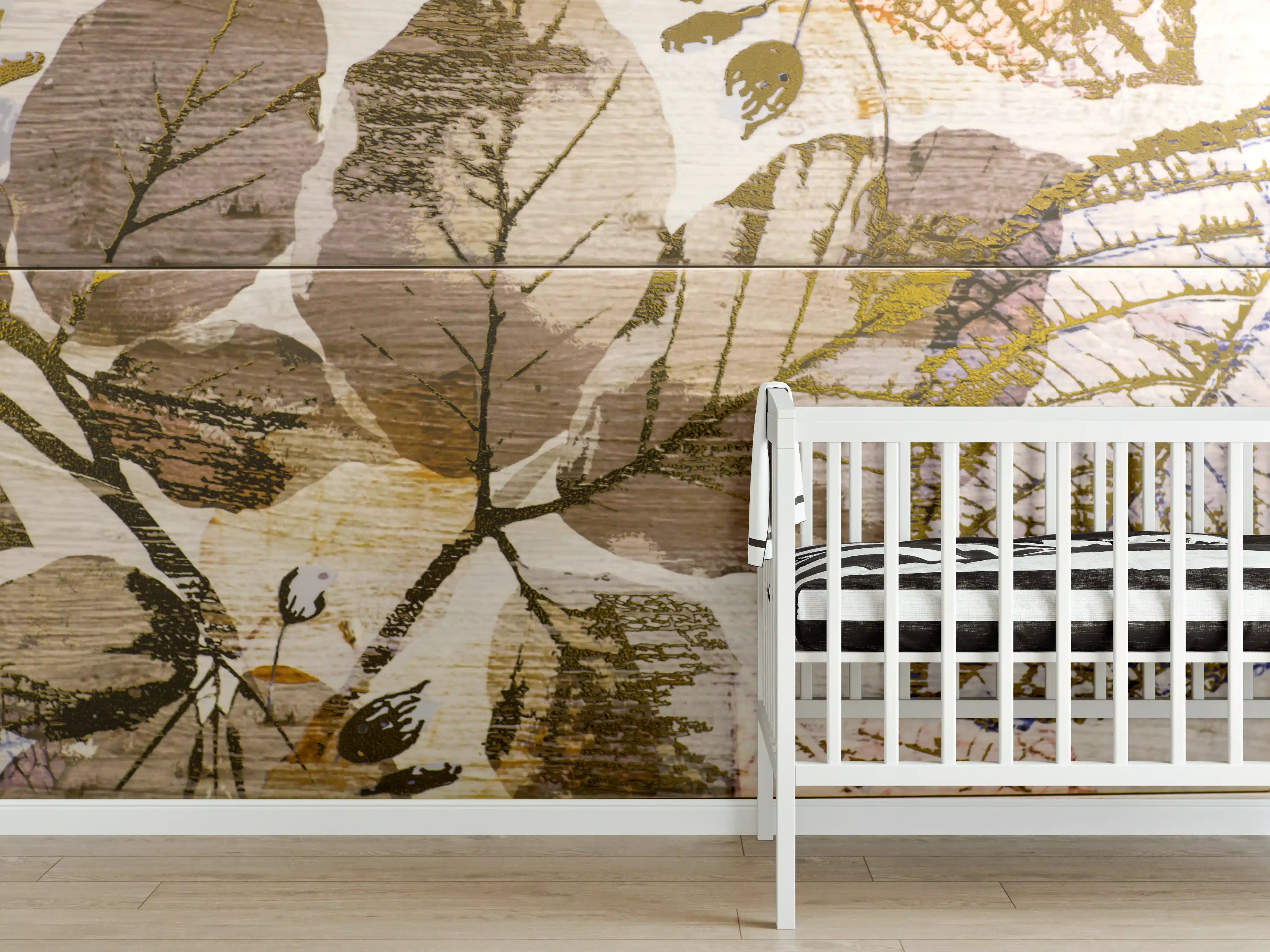 Babyzimmer Wandgestaltung - Keramikfliesen Blattmuster Beige