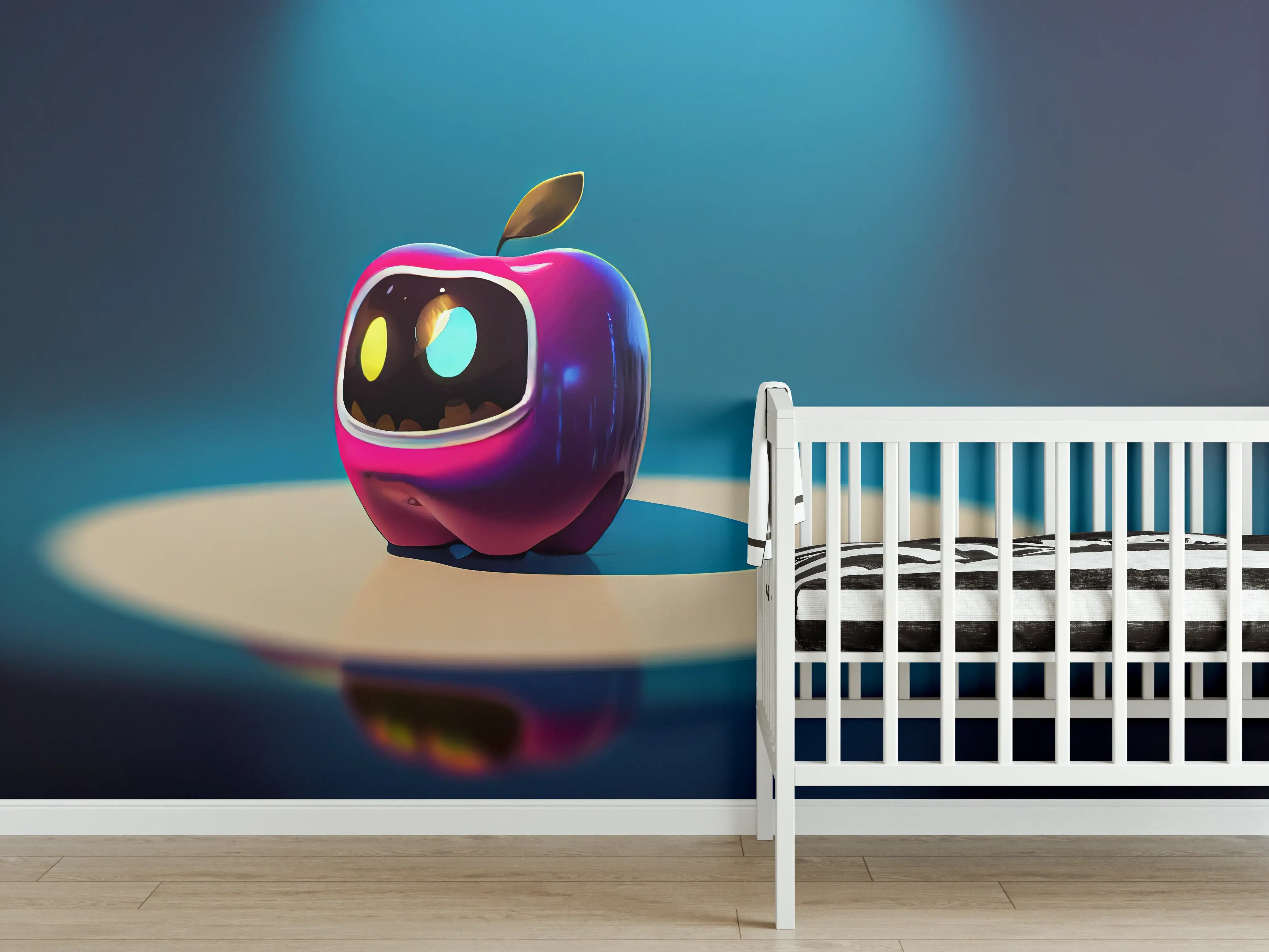 Babyzimmer Wandgestaltung - Kindermotiv - 3D Apfelroboter 