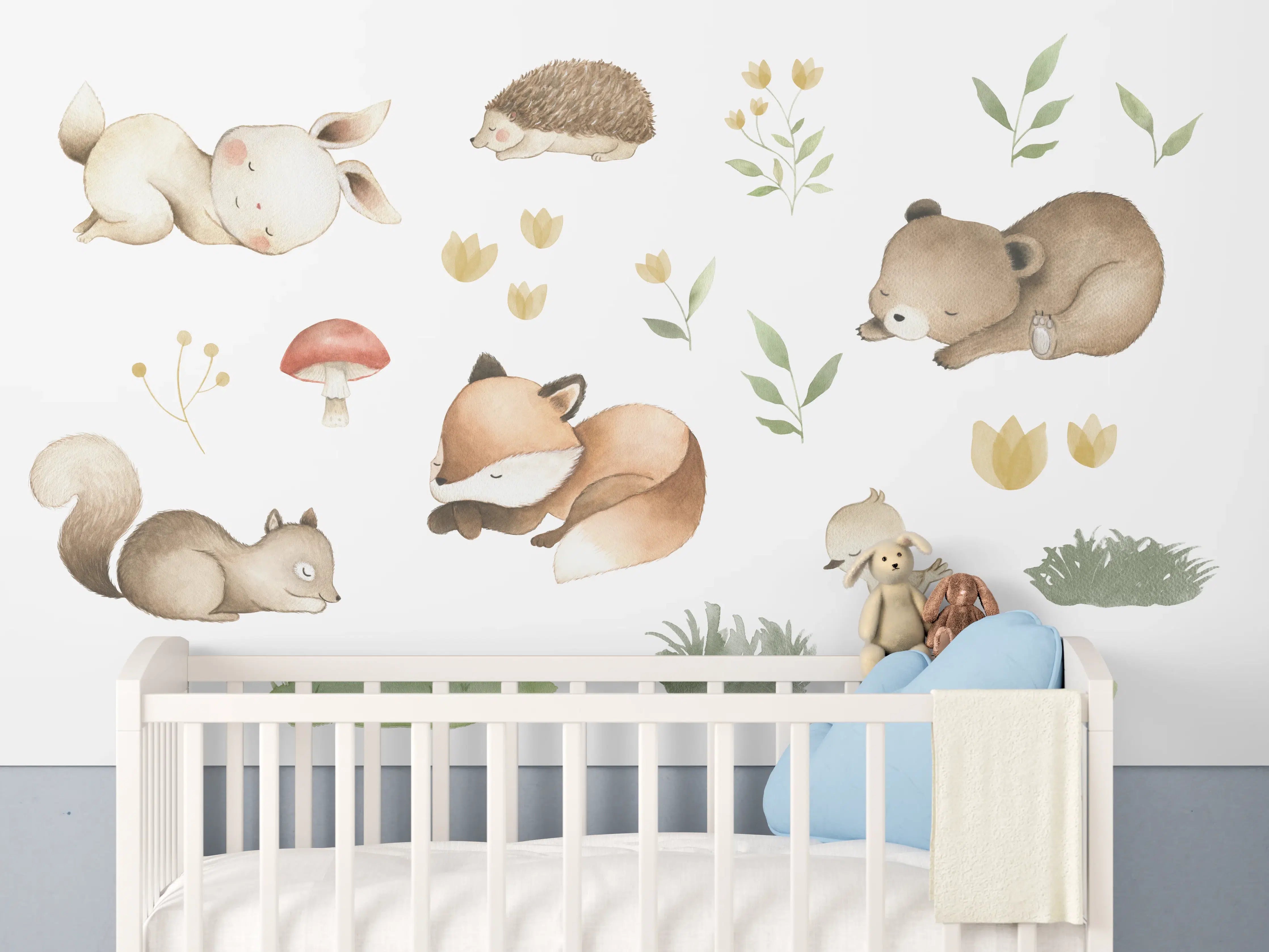 Babyzimmer Wandgestaltung - Kindermotiv - Schlafende Tierchen