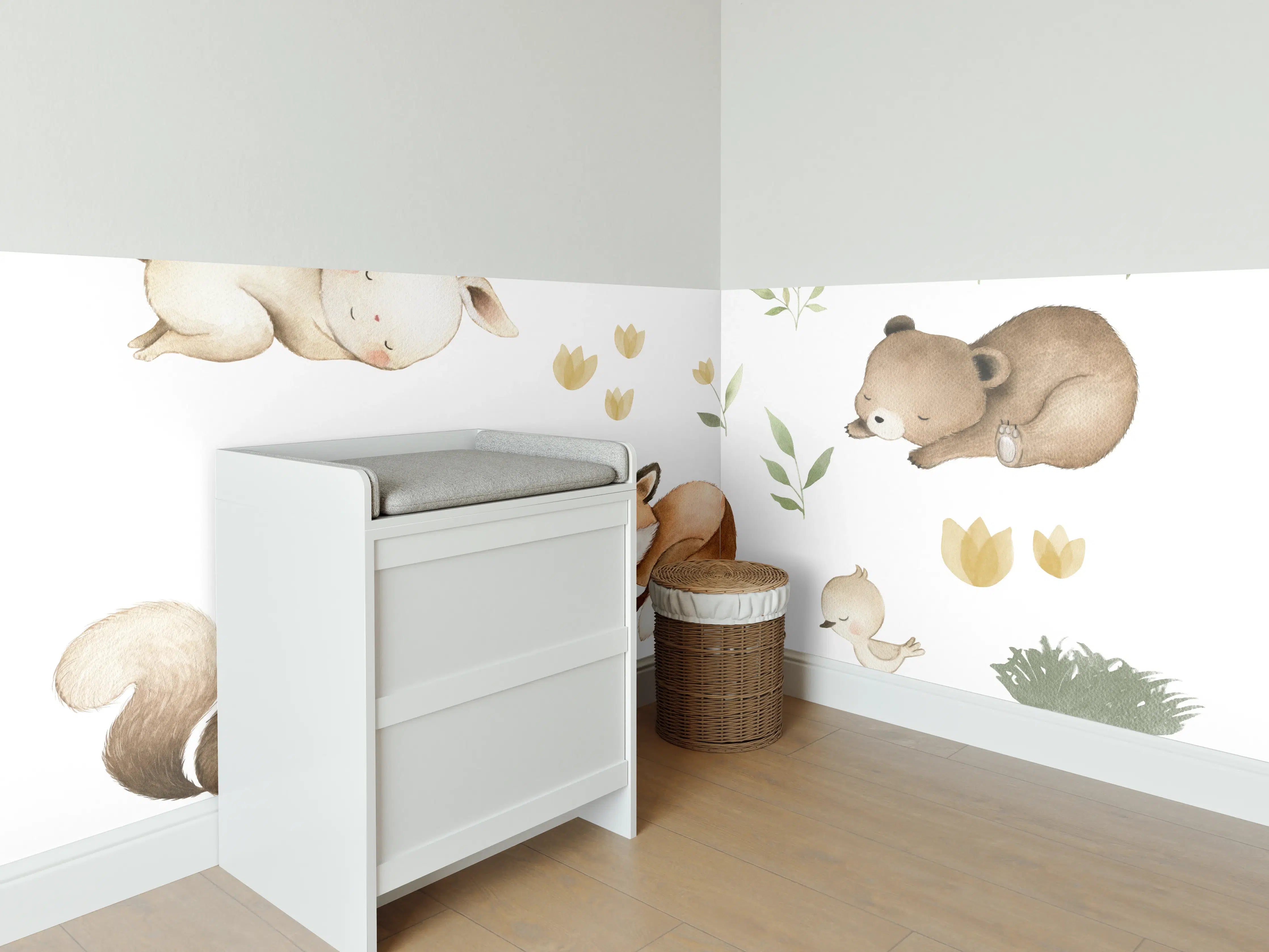 Babyzimmer Wandgestaltung - Kindermotiv - Schlafende Tierchen