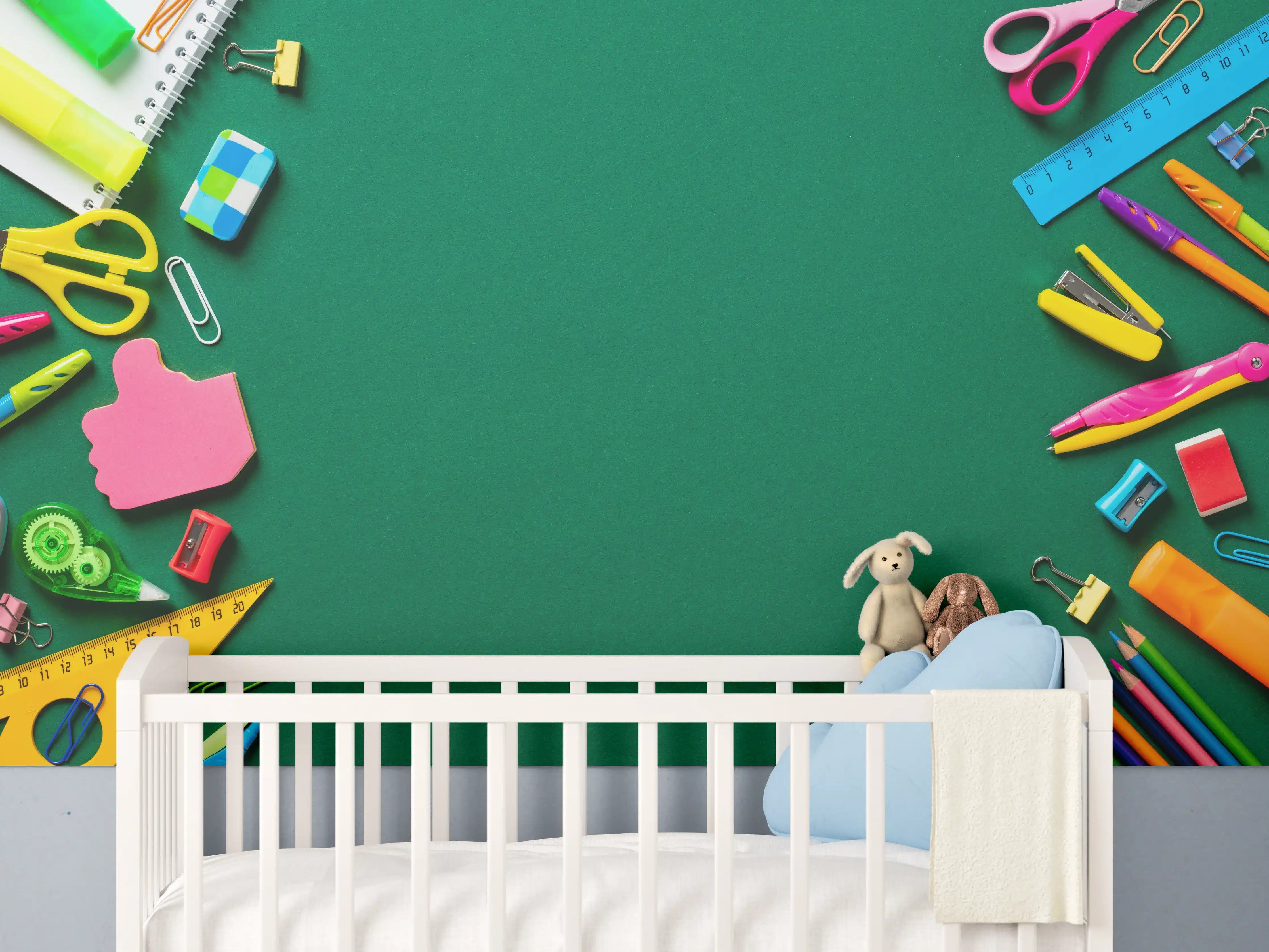 Babyzimmer Wandgestaltung - Kindermotiv - Schulsachen