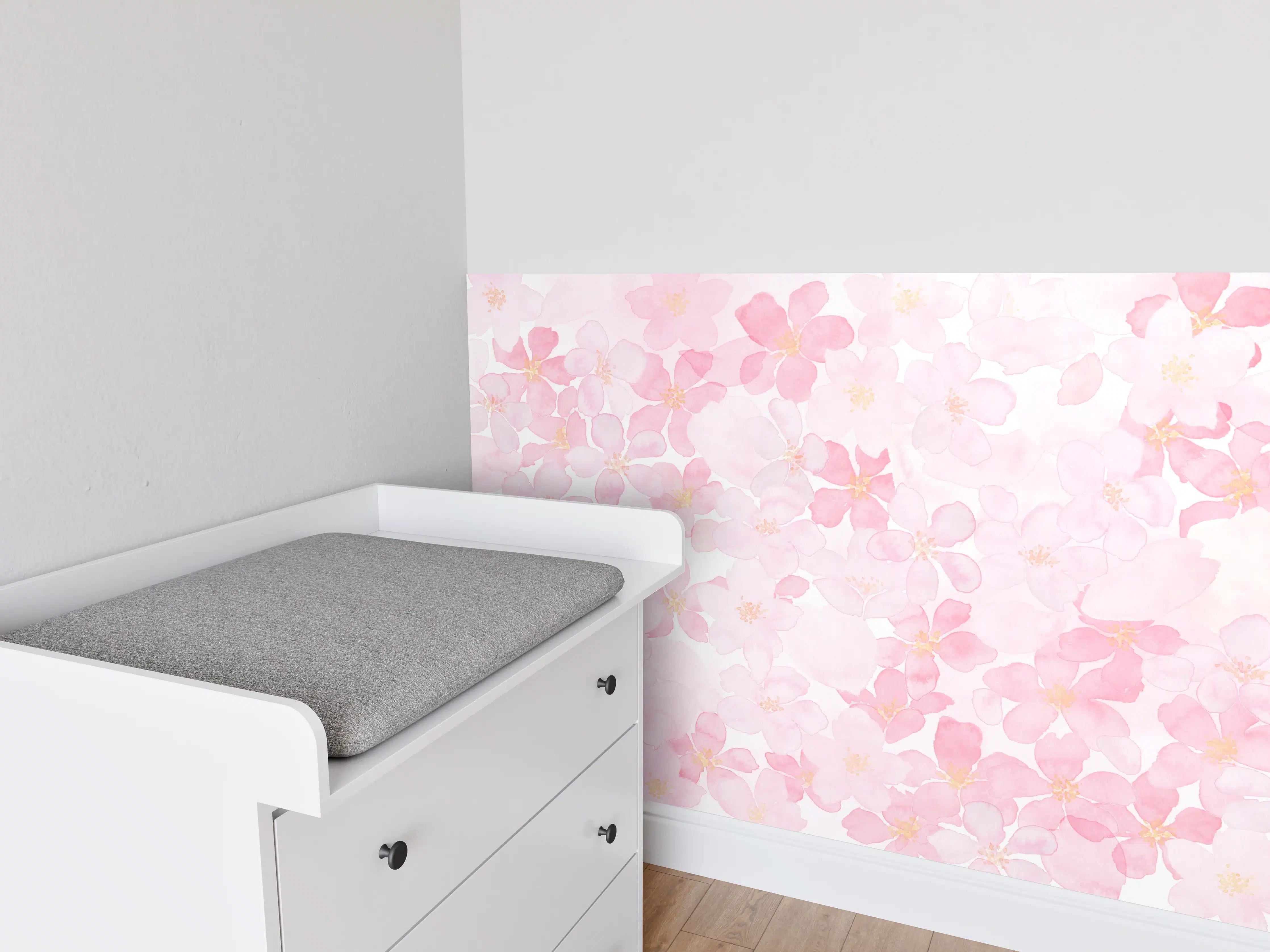 Babyzimmer Wandgestaltung - Kirschblüten auf weißem Hintergrund