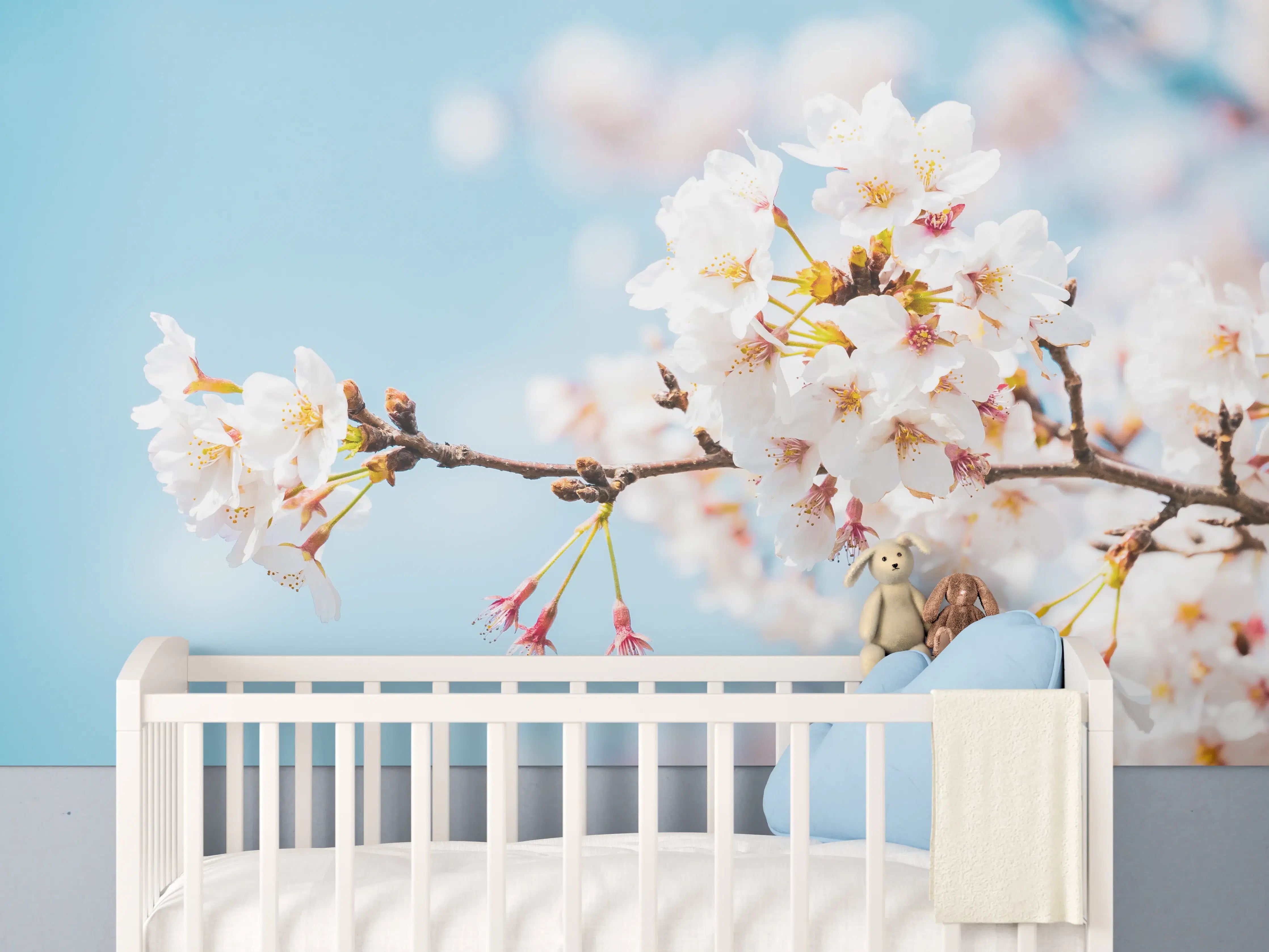 Babyzimmer Wandgestaltung - Kirschblüten in voller Blüte