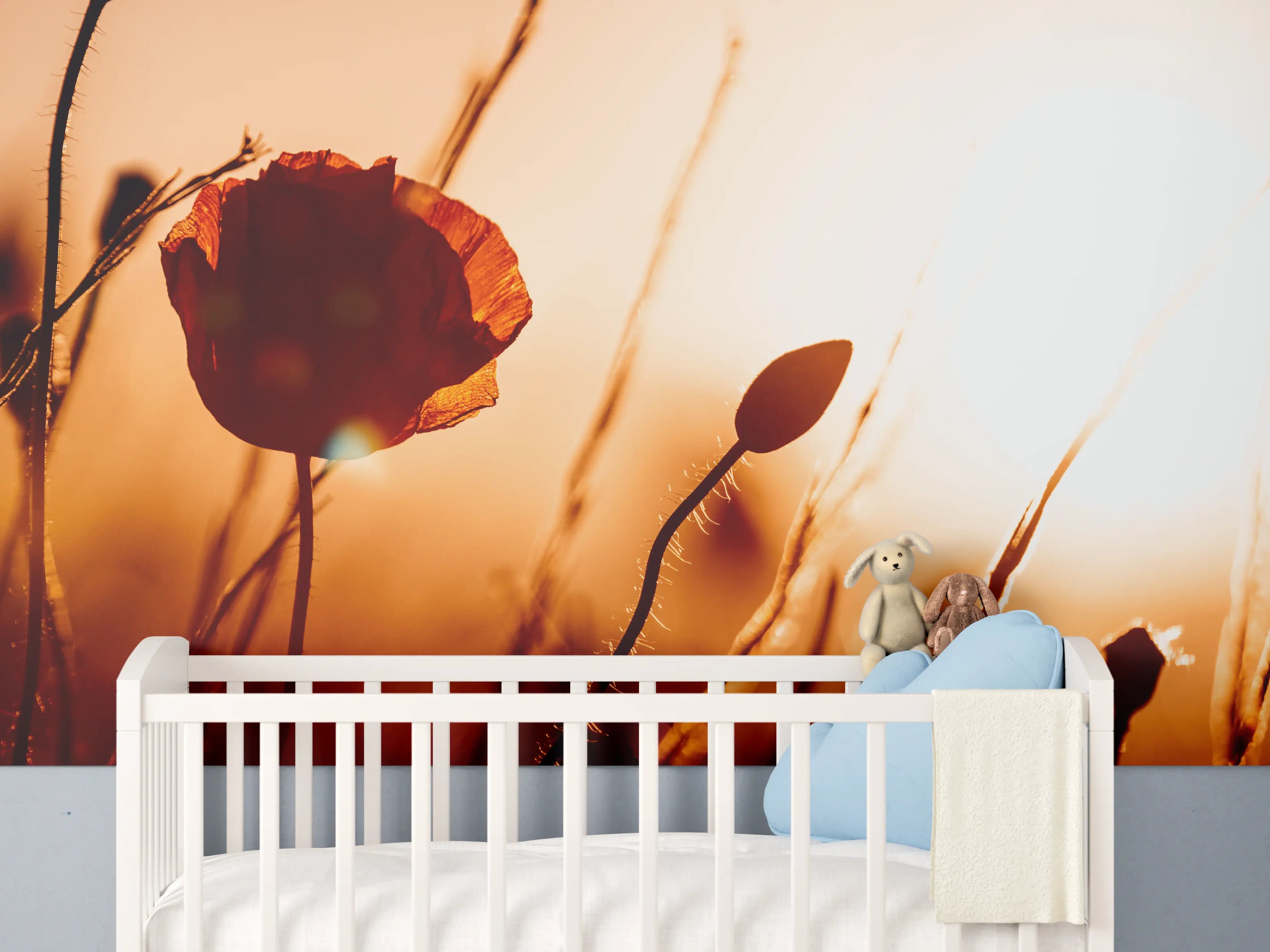 Babyzimmer Wandgestaltung - Klatschmohn bei Sonnenuntergang