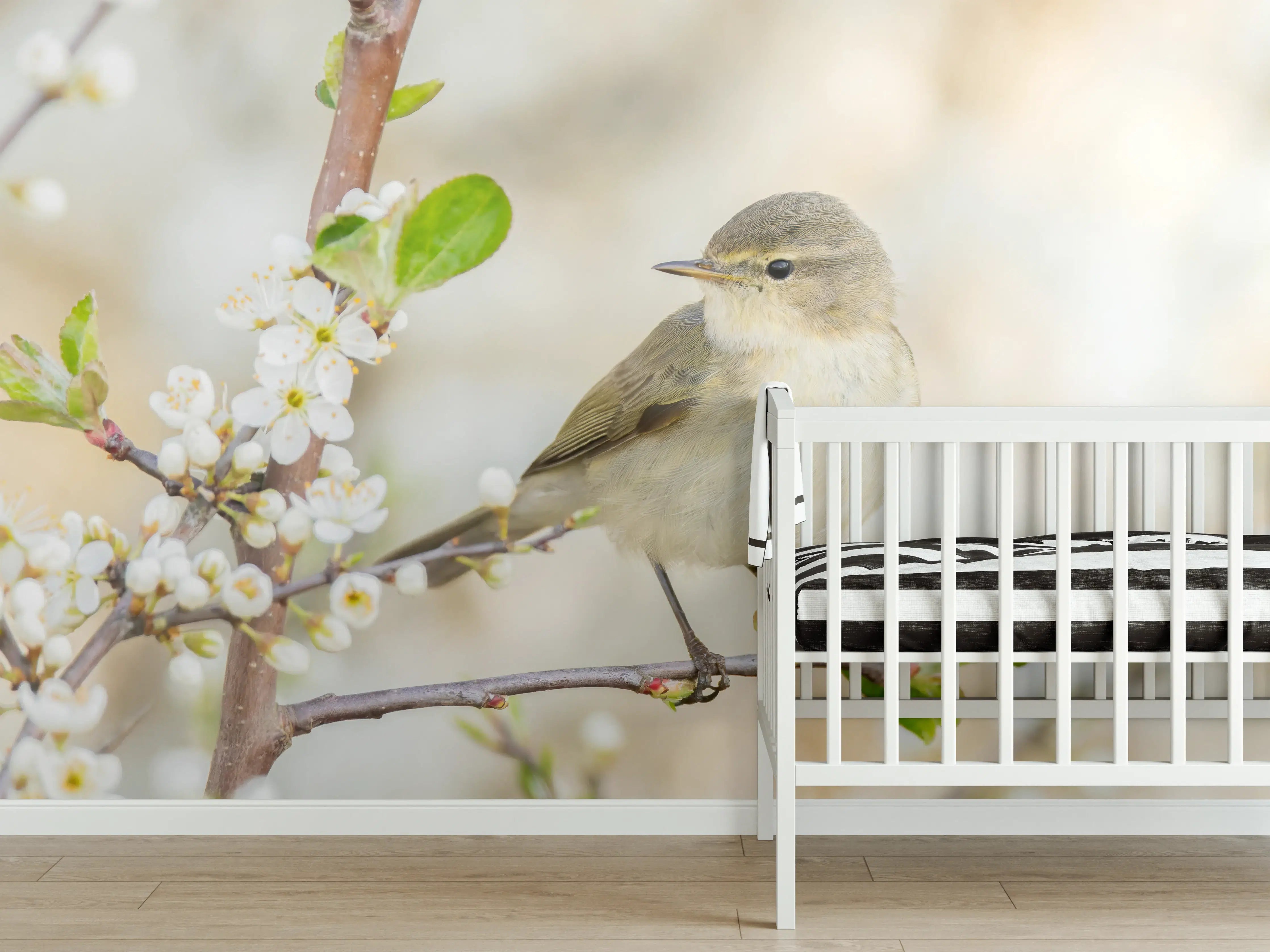 Babyzimmer Wandgestaltung - Kleiner Vogel am Baumzweig