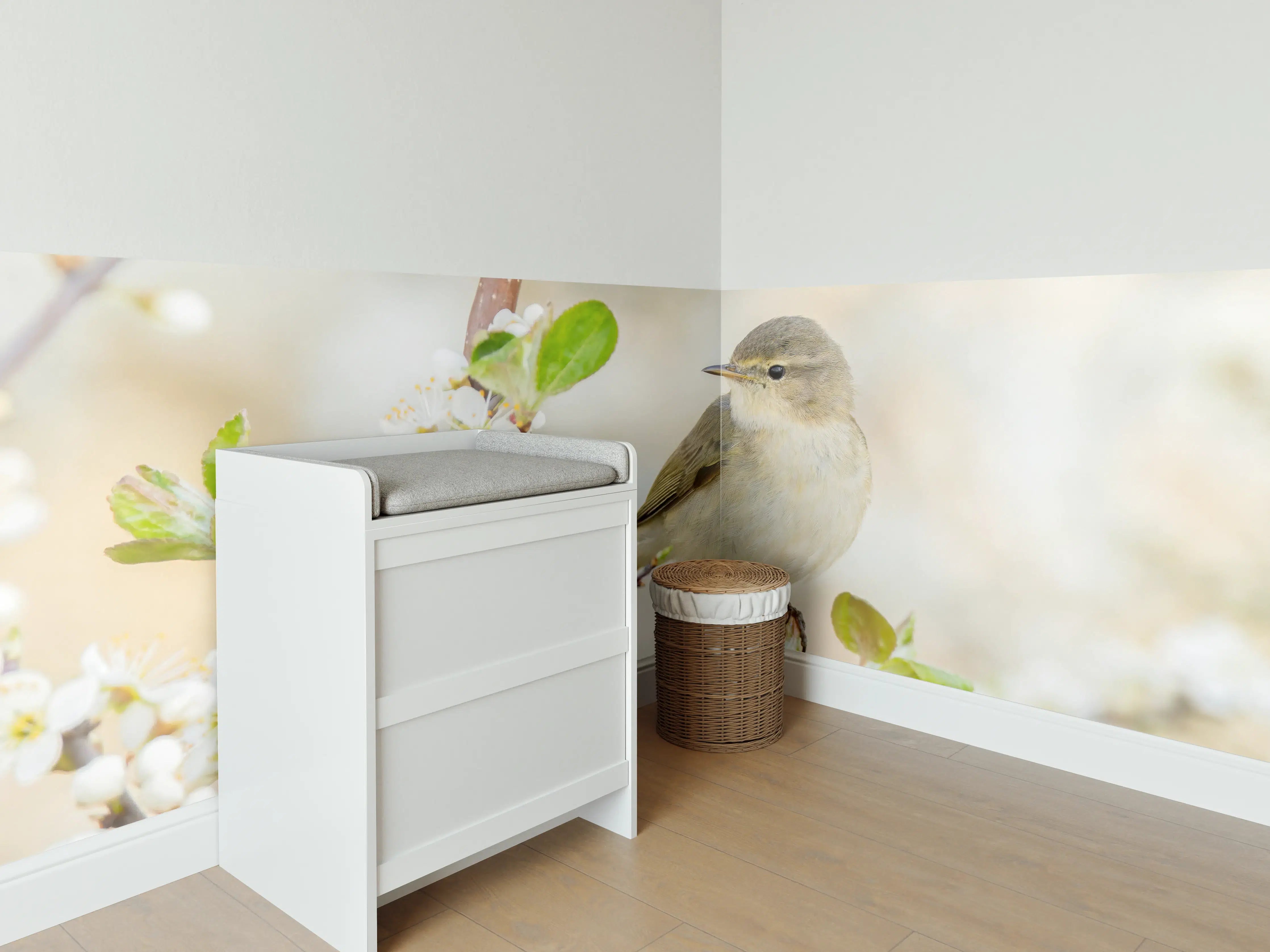 Babyzimmer Wandgestaltung - Kleiner Vogel am Baumzweig
