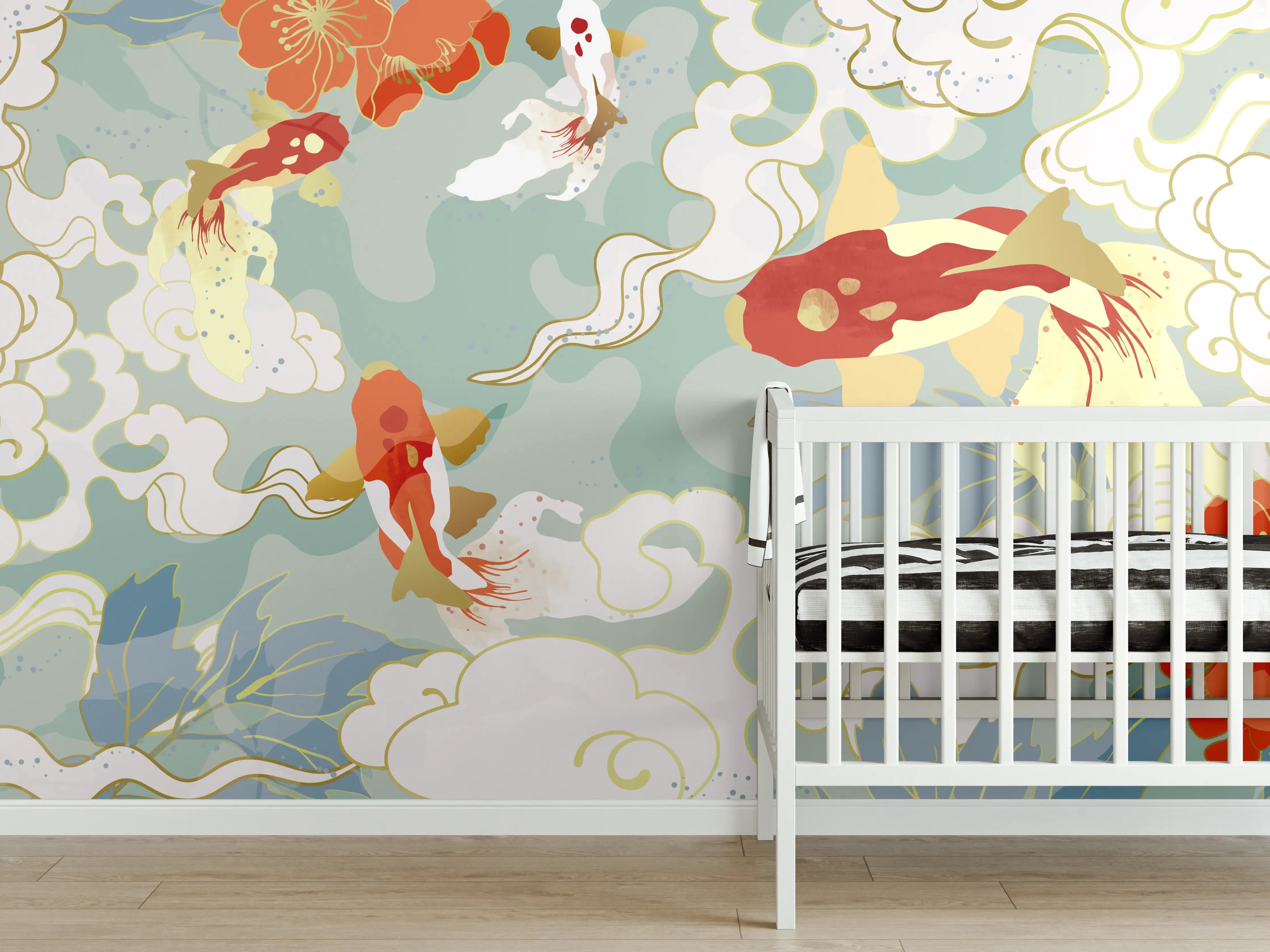 Babyzimmer Wandgestaltung - Koi-Fisch Muster Pastell