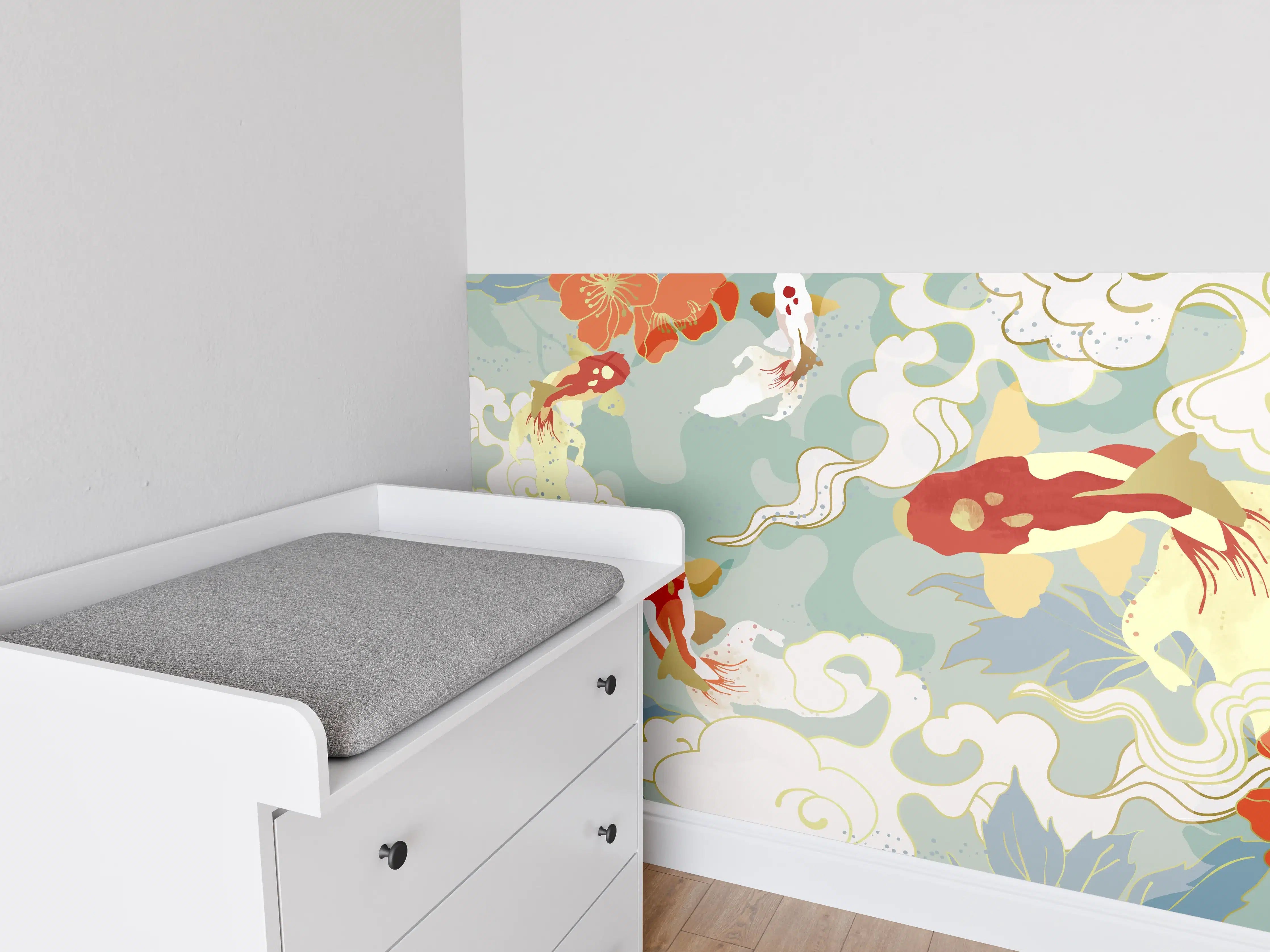 Babyzimmer Wandgestaltung - Koi-Fisch Muster Pastell