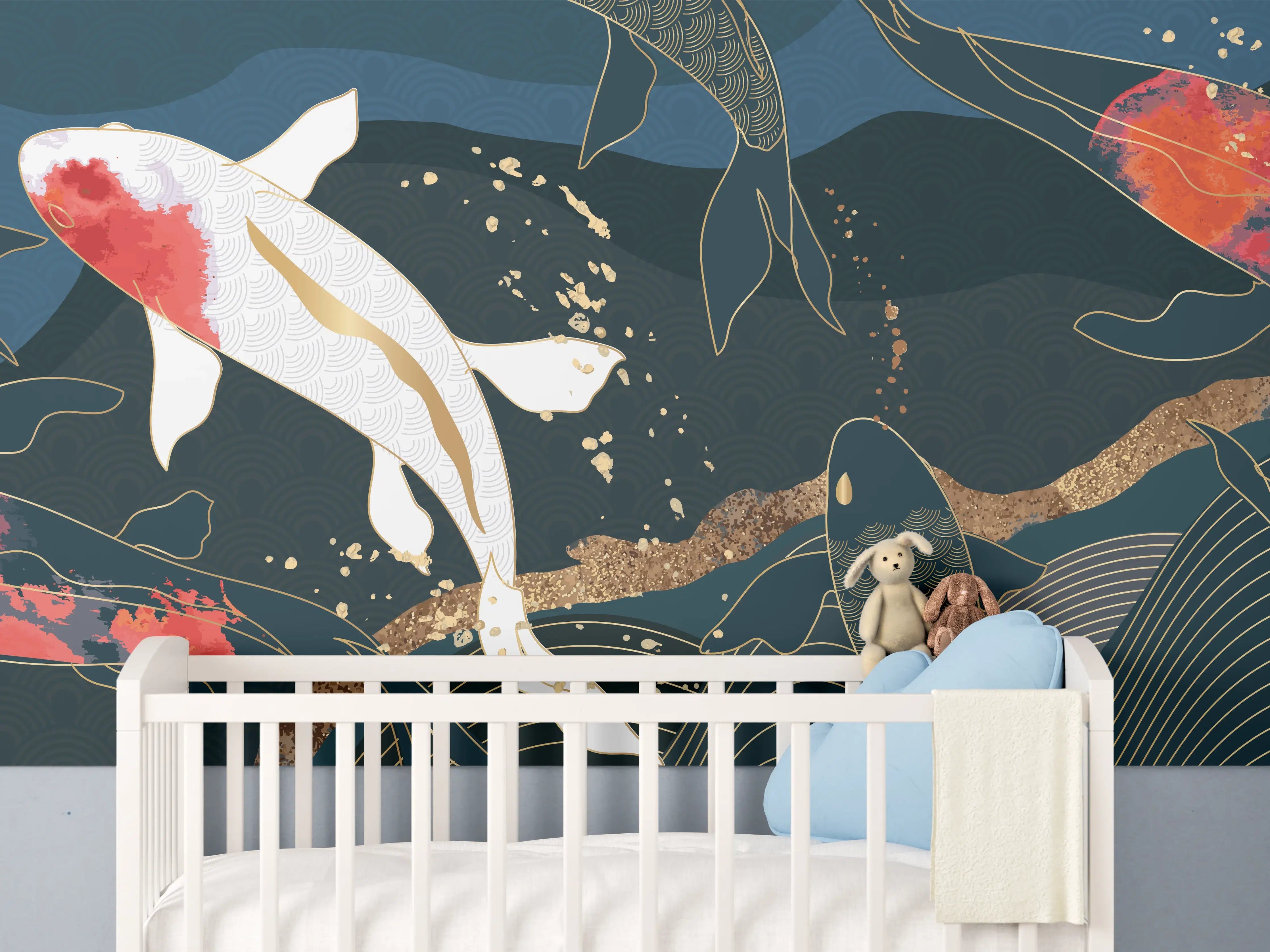 Babyzimmer Wandgestaltung - Koi-Karpfen Kunstdruck