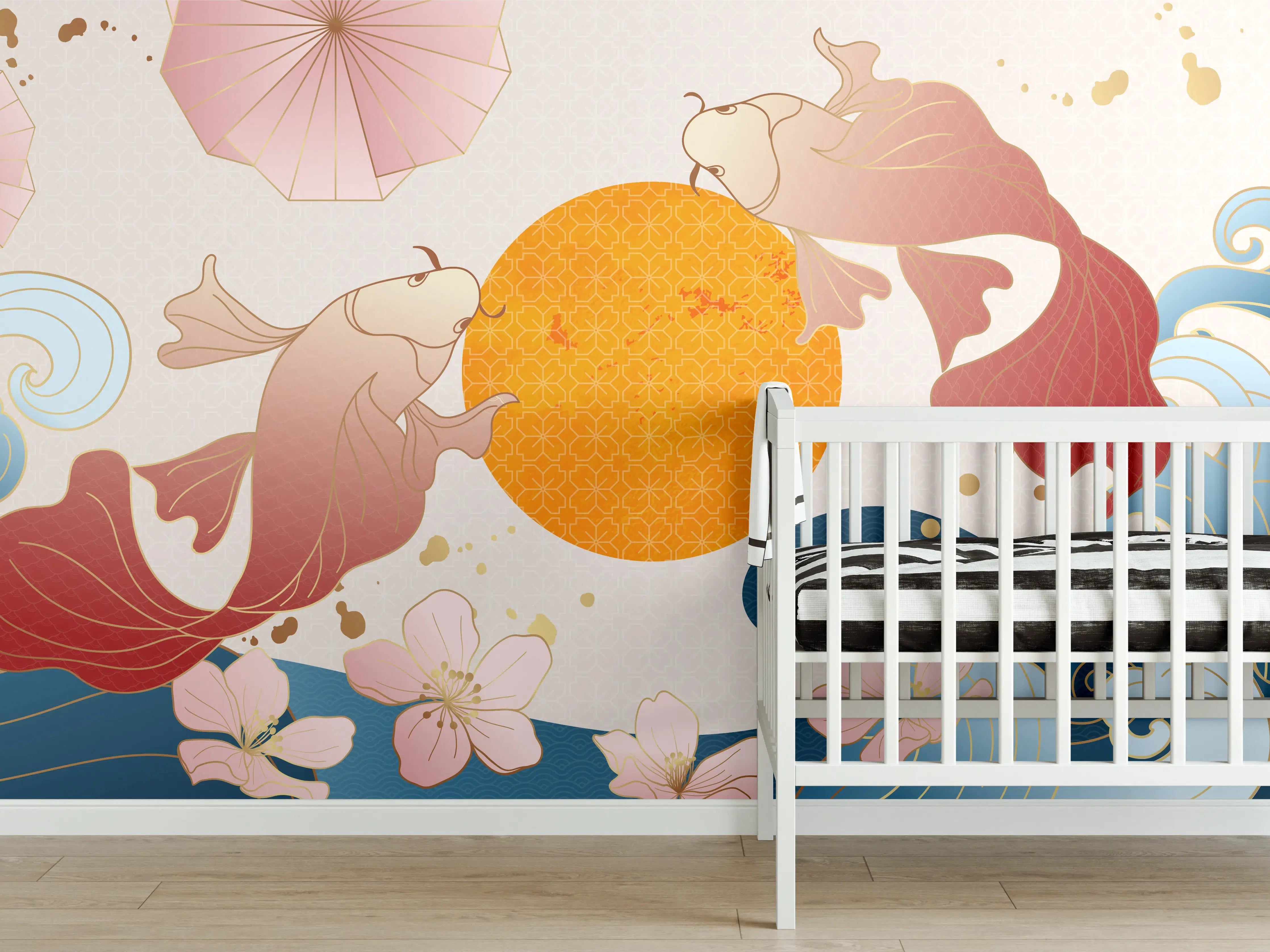 Babyzimmer Wandgestaltung - Koi-Karpfen-Ornament-Grafik