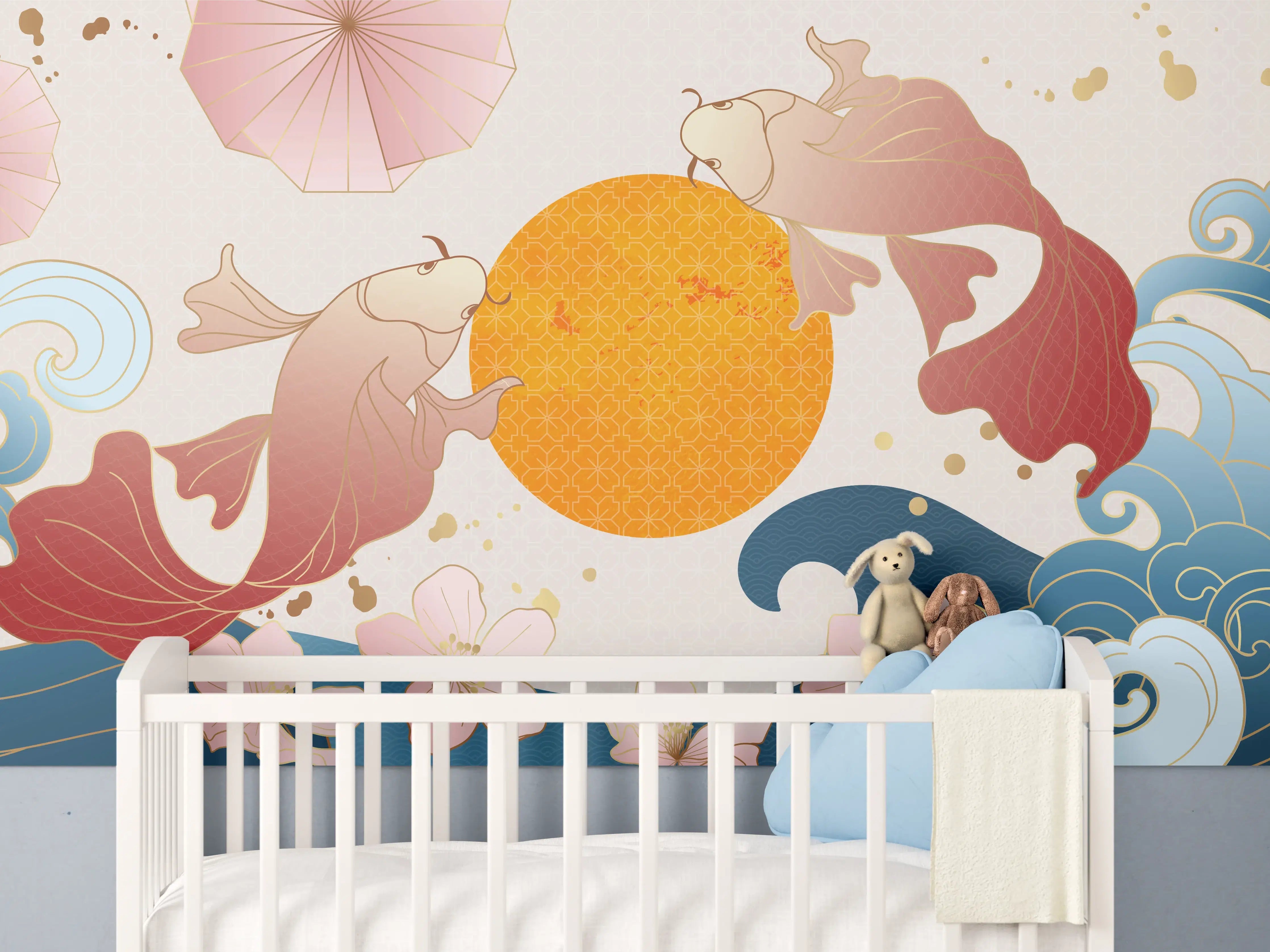 Babyzimmer Wandgestaltung - Koi-Karpfen-Ornament-Grafik