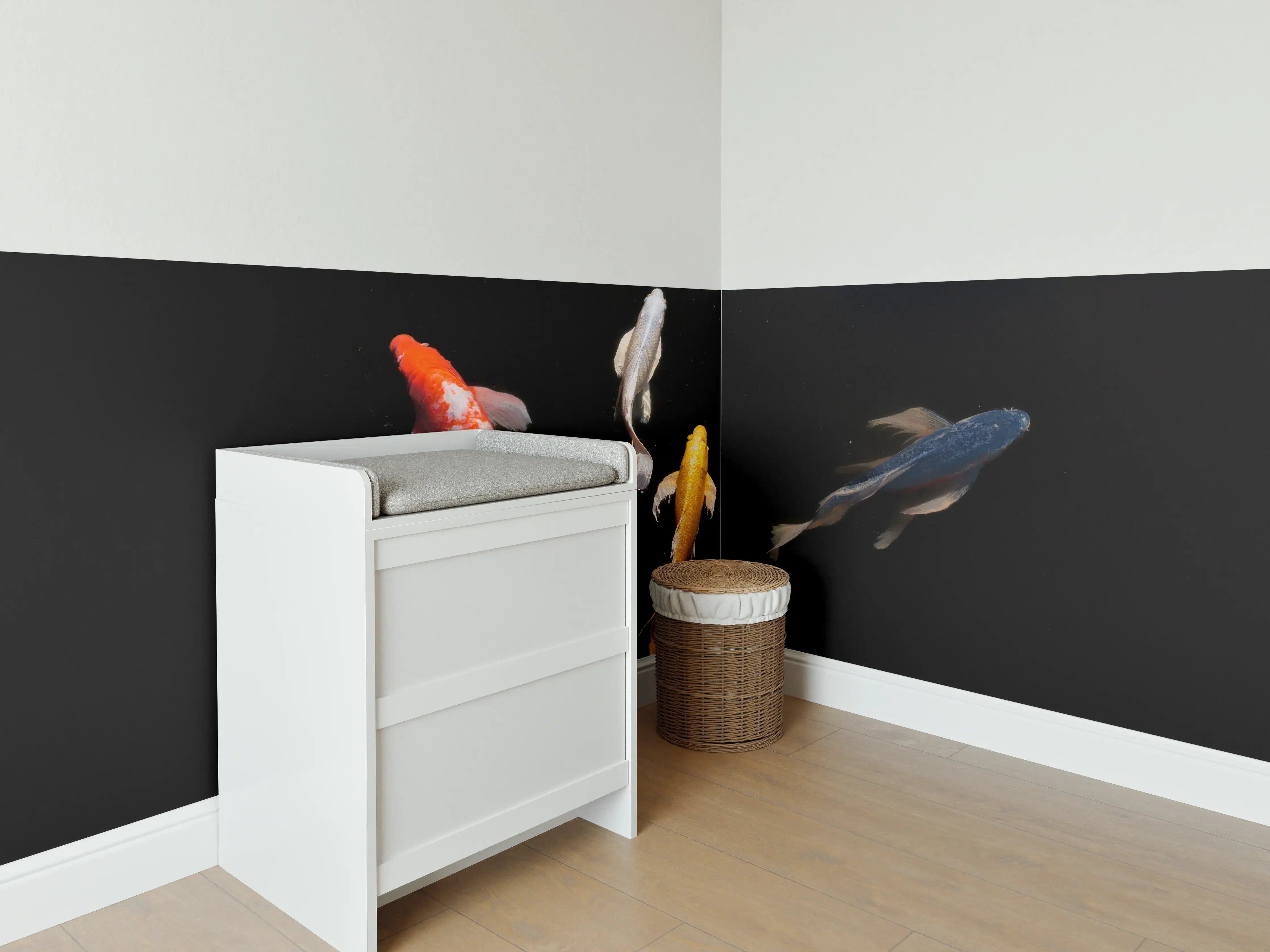 Babyzimmer Wandgestaltung - Koi-Karpfen Schwarz Rot Gelb