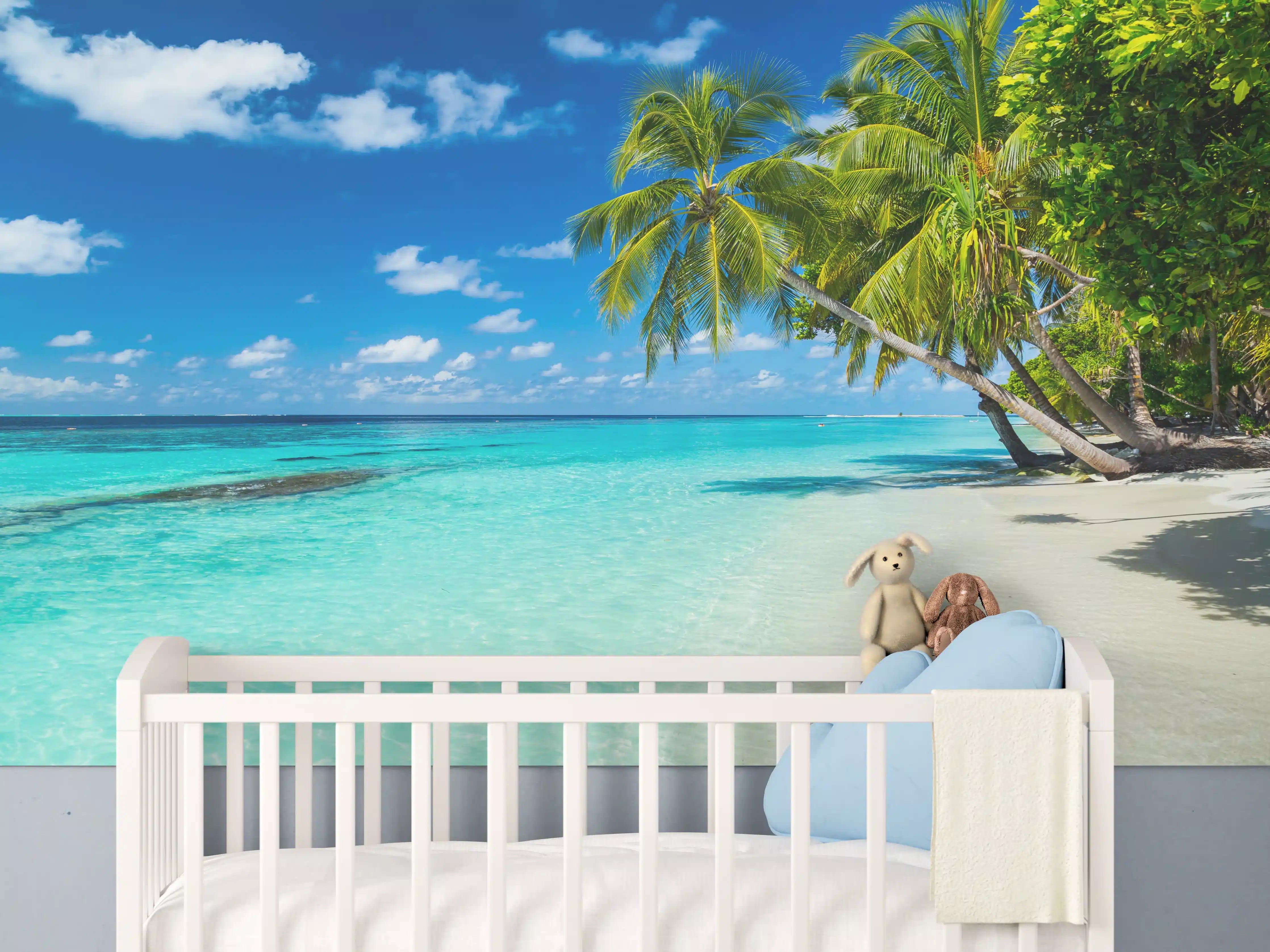 Babyzimmer Wandgestaltung - Kokospalmen am Strand in der Karibik