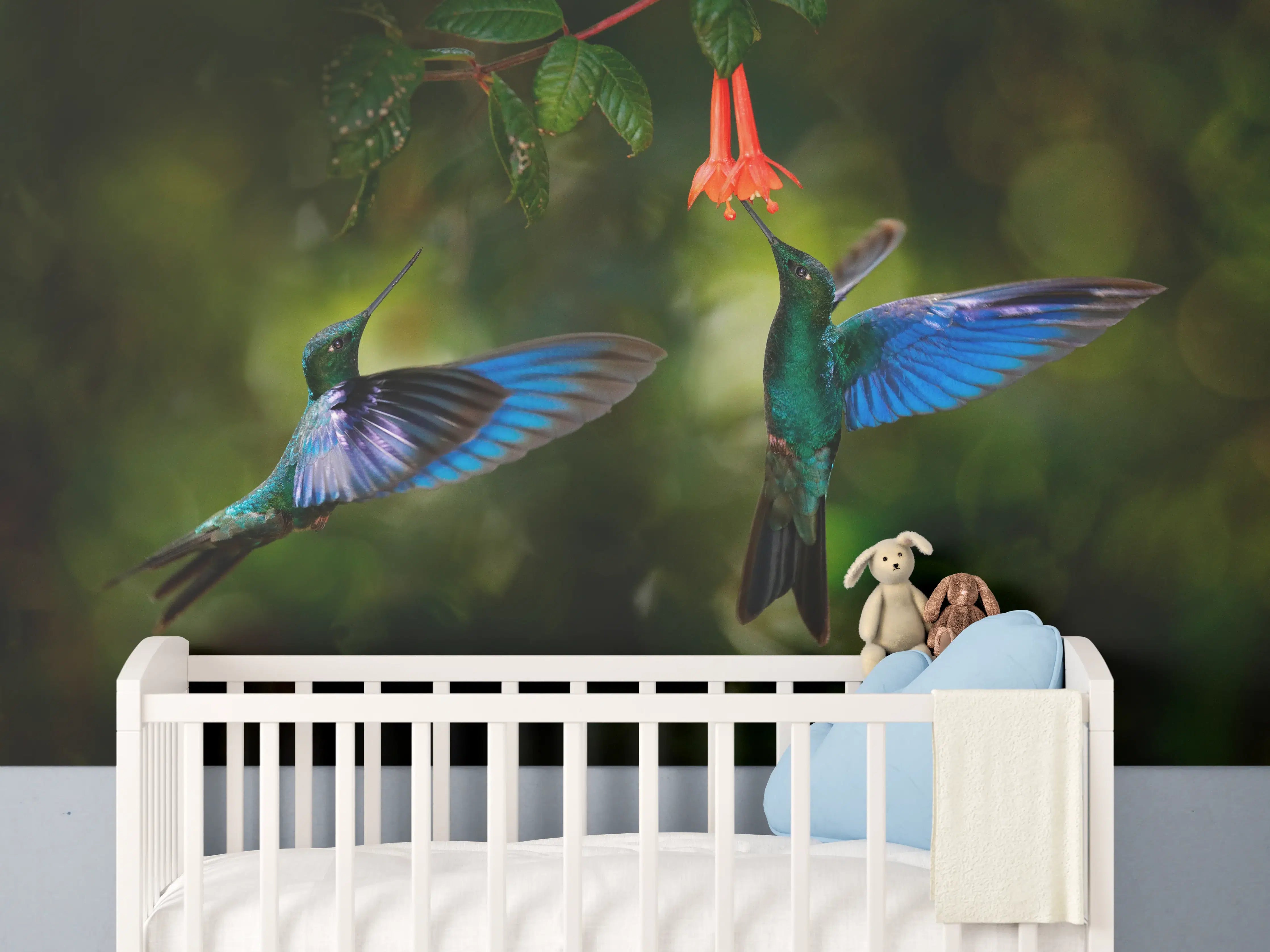 Babyzimmer Wandgestaltung - Kolibris an der Blüte 