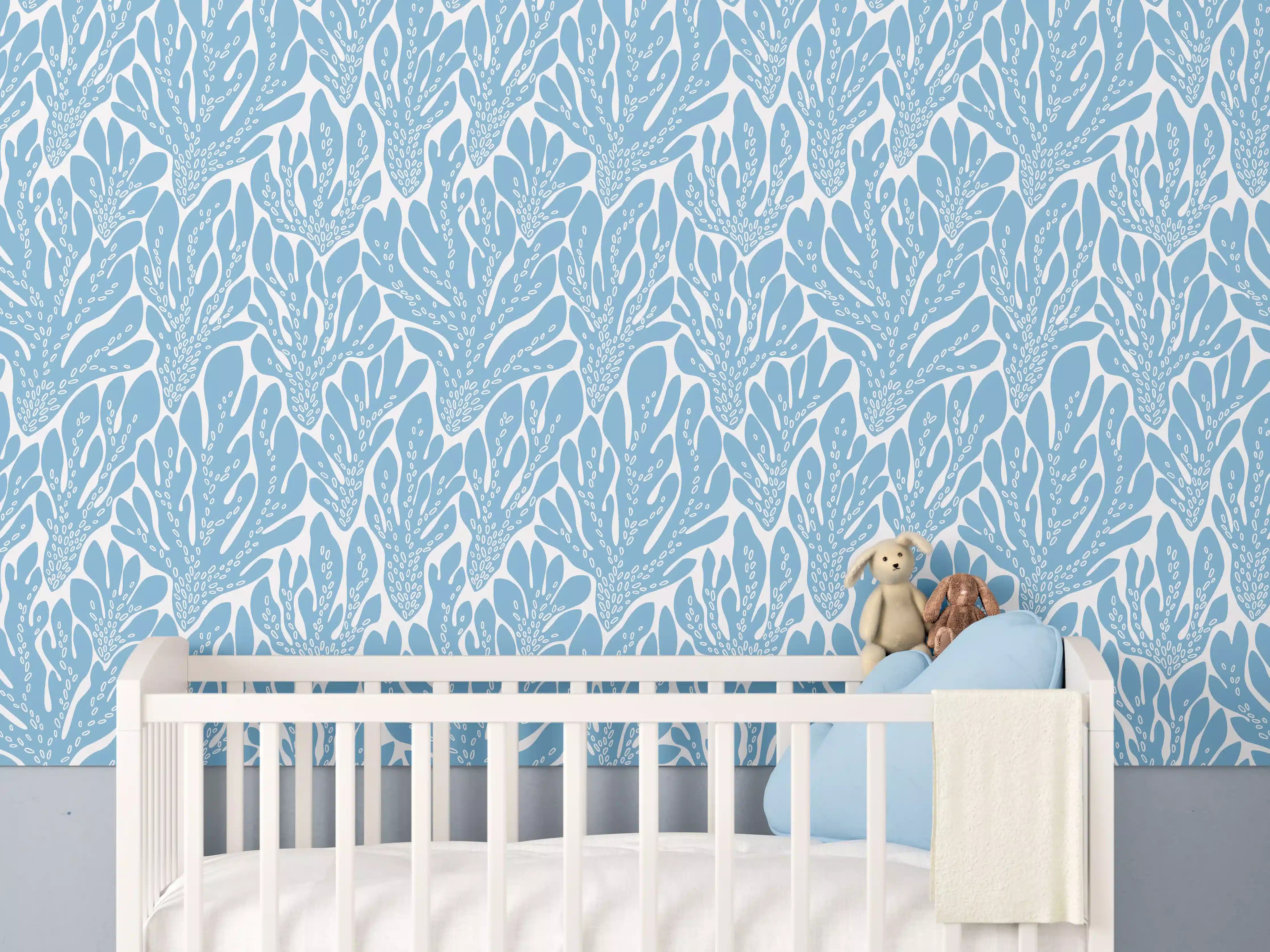 Babyzimmer Wandgestaltung - Korallen-Abstract Blau-Weiß