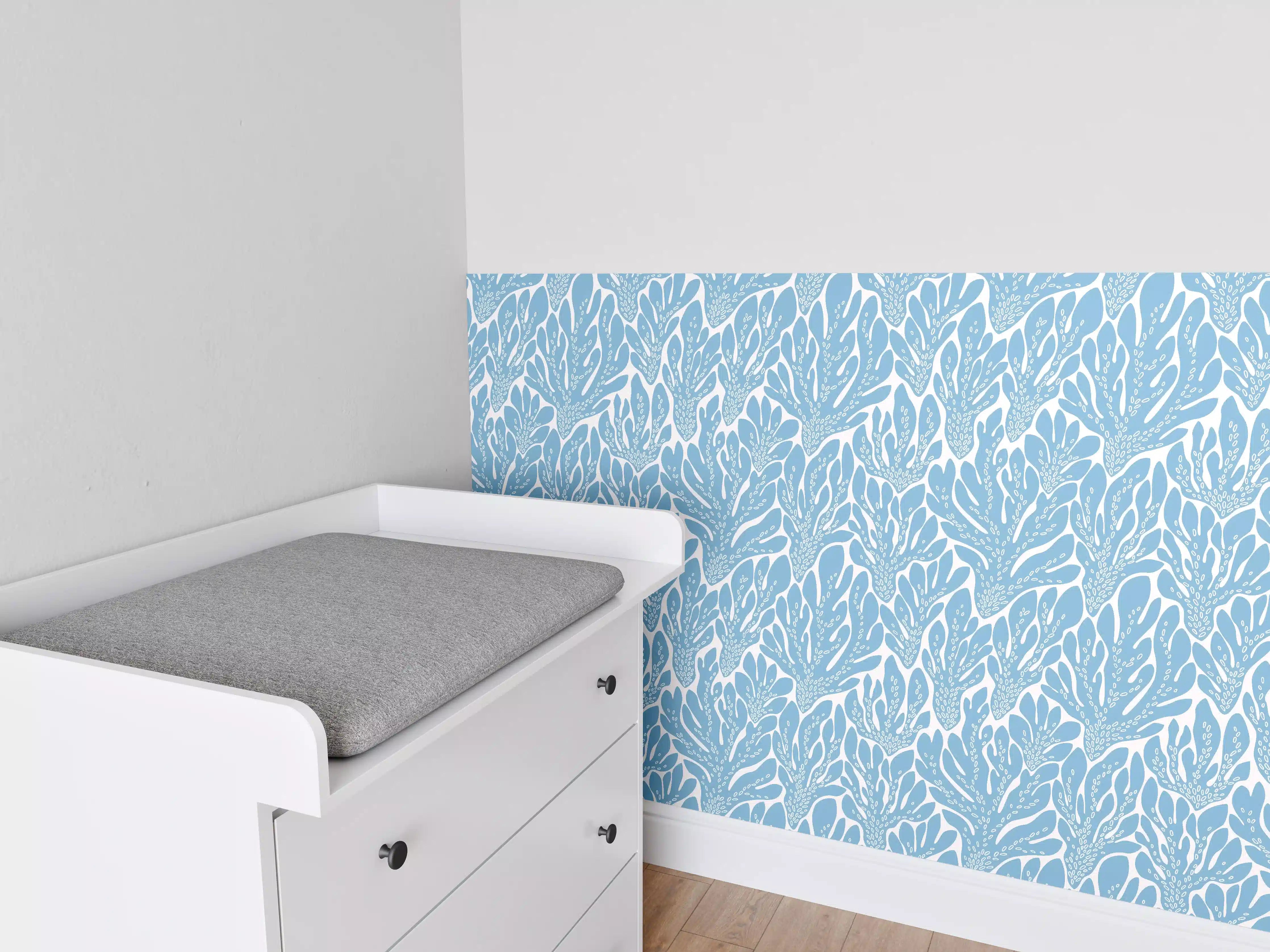 Babyzimmer Wandgestaltung - Korallen-Abstract Blau-Weiß