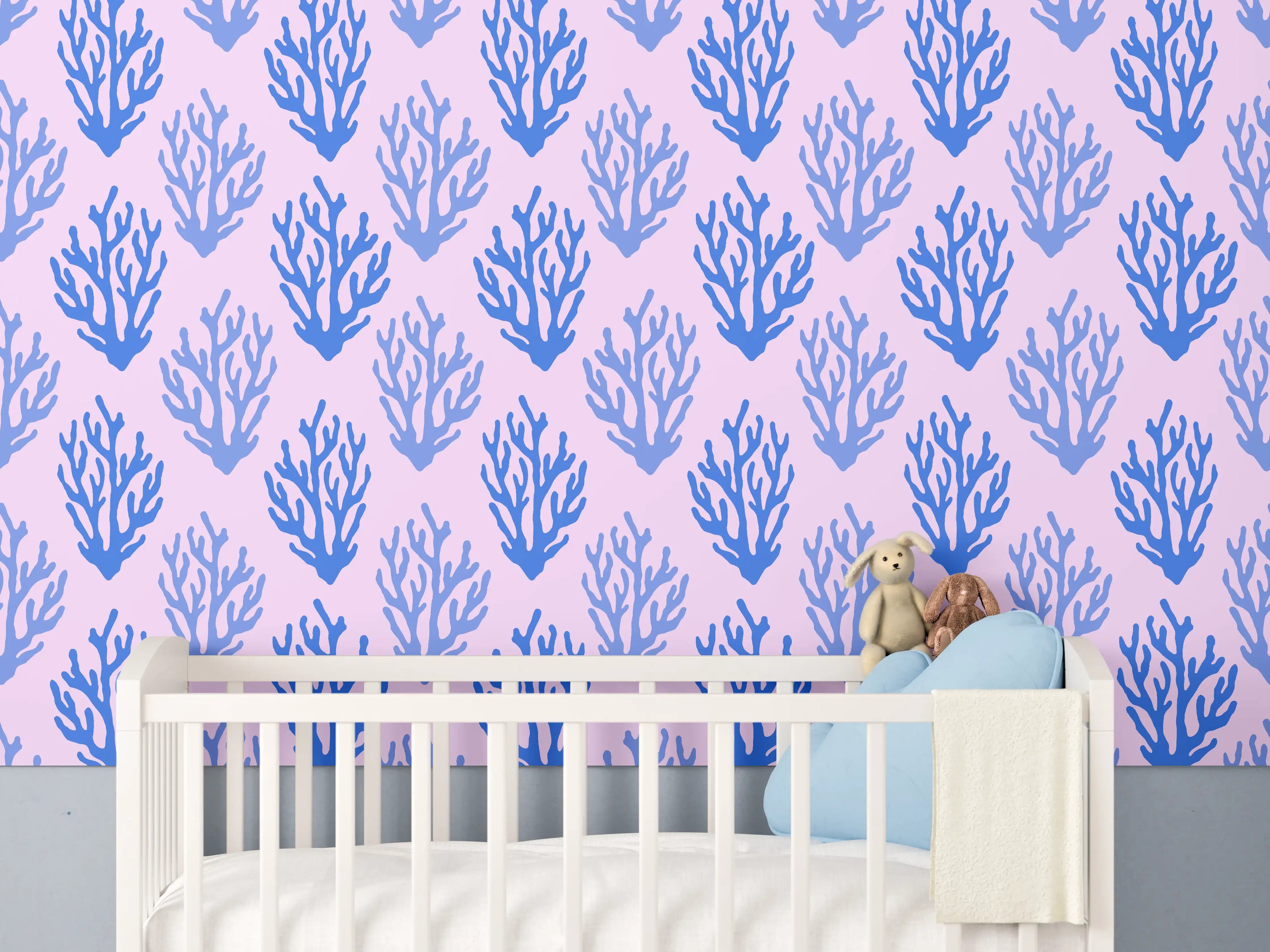Babyzimmer Wandgestaltung - Korallenmuster Blau-Rosa