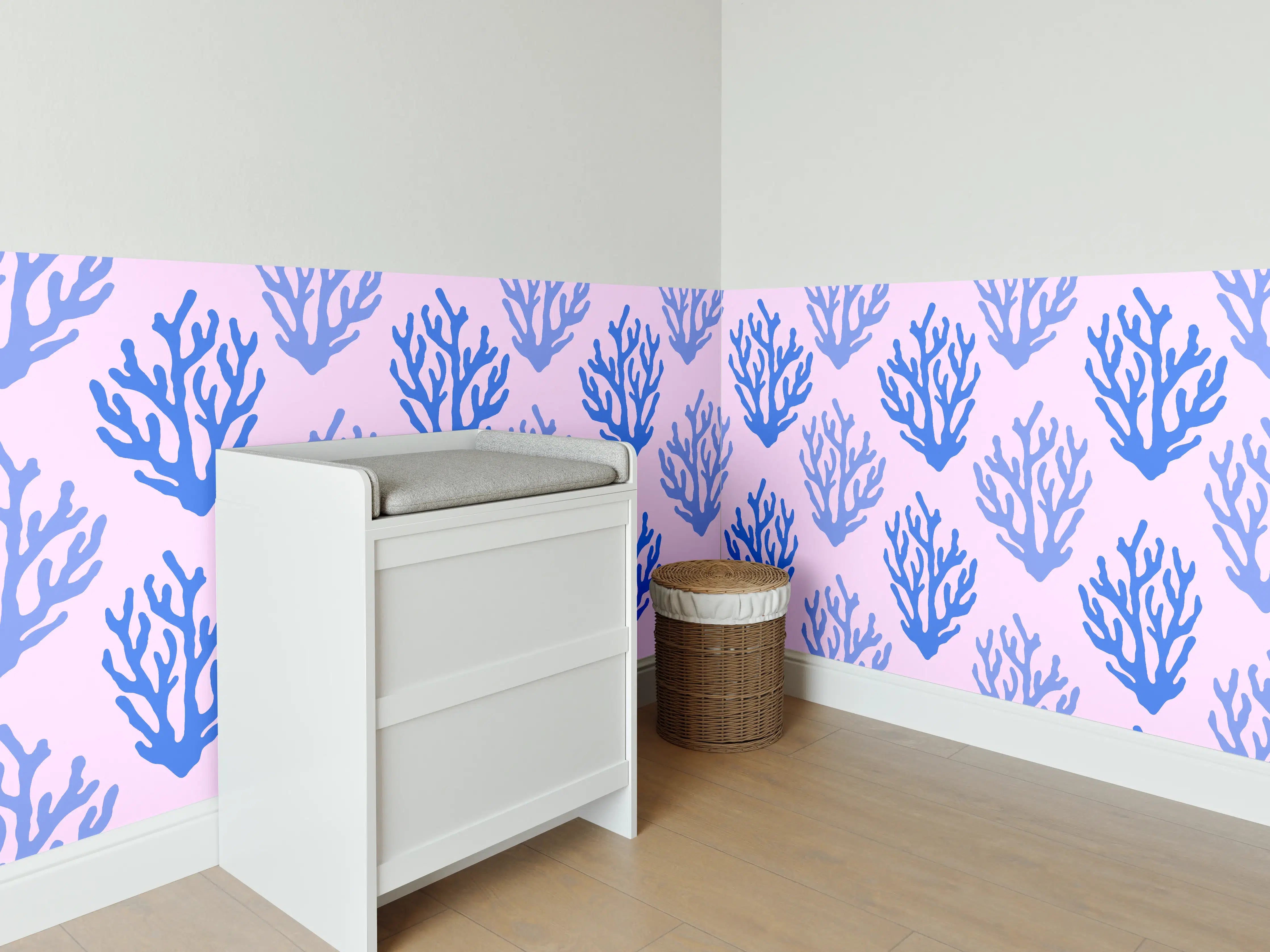Babyzimmer Wandgestaltung - Korallenmuster Blau-Rosa