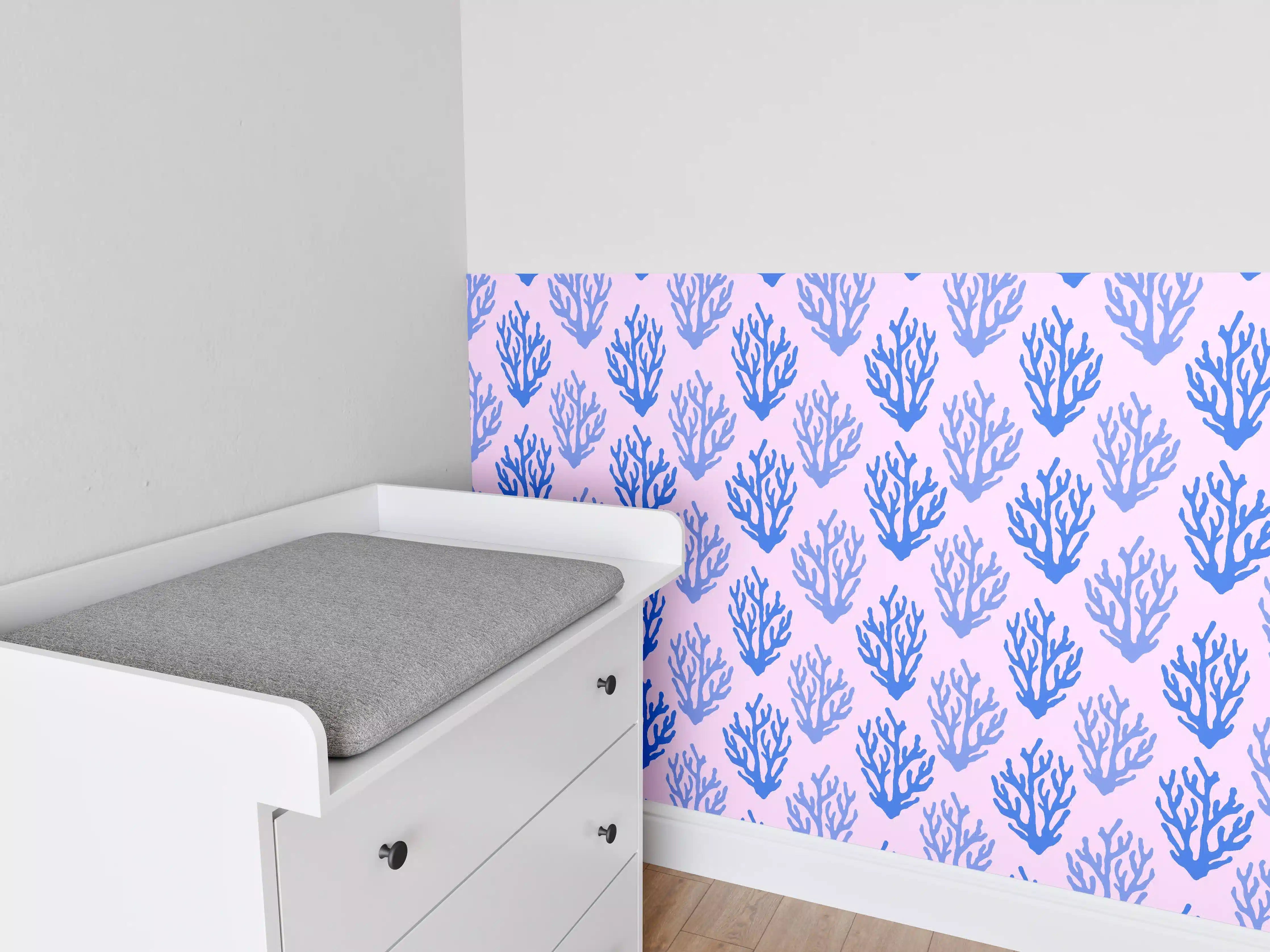 Babyzimmer Wandgestaltung - Korallenmuster Blau-Rosa