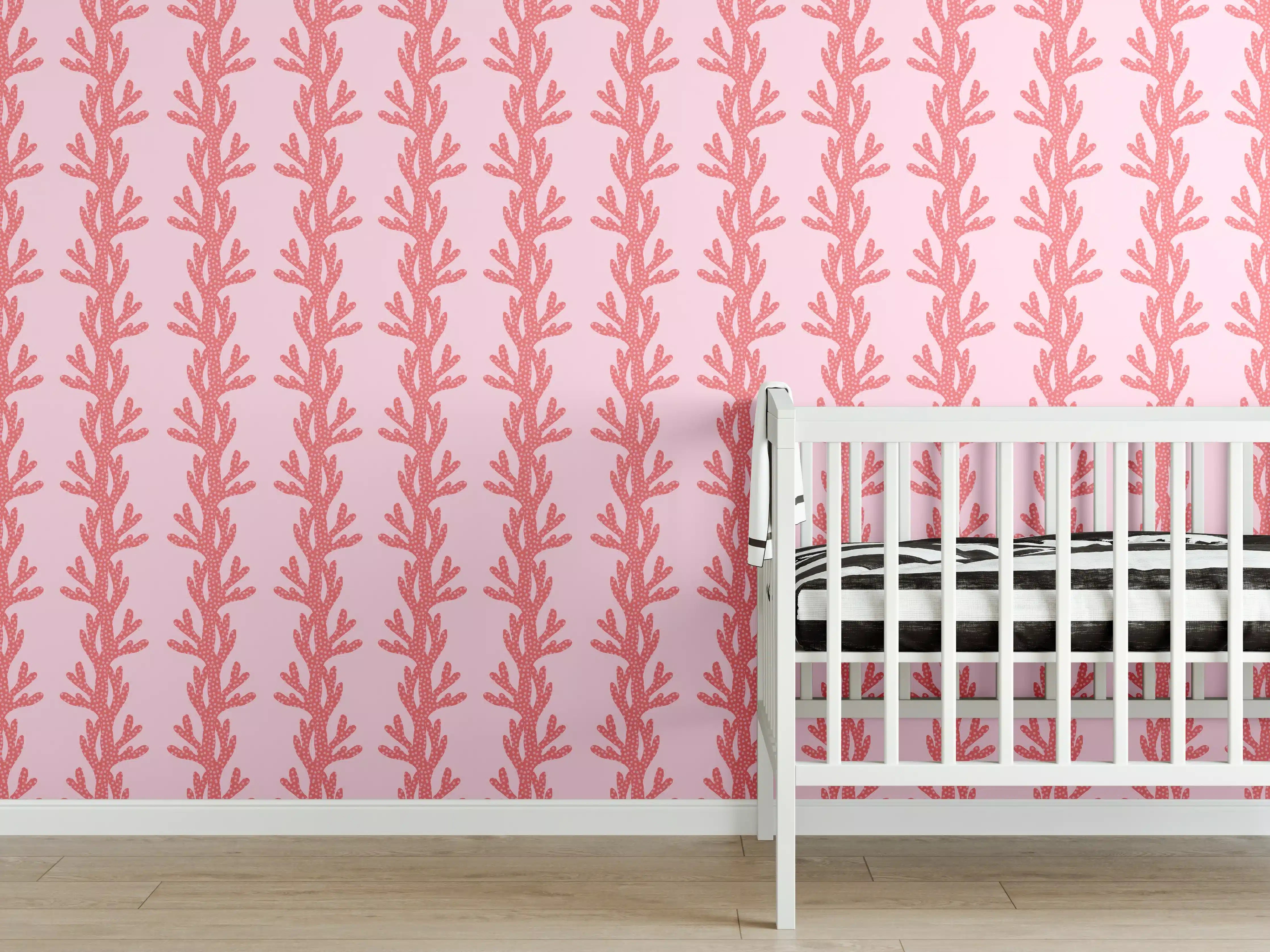 Babyzimmer Wandgestaltung - Korallenmuster Rosa Tapete