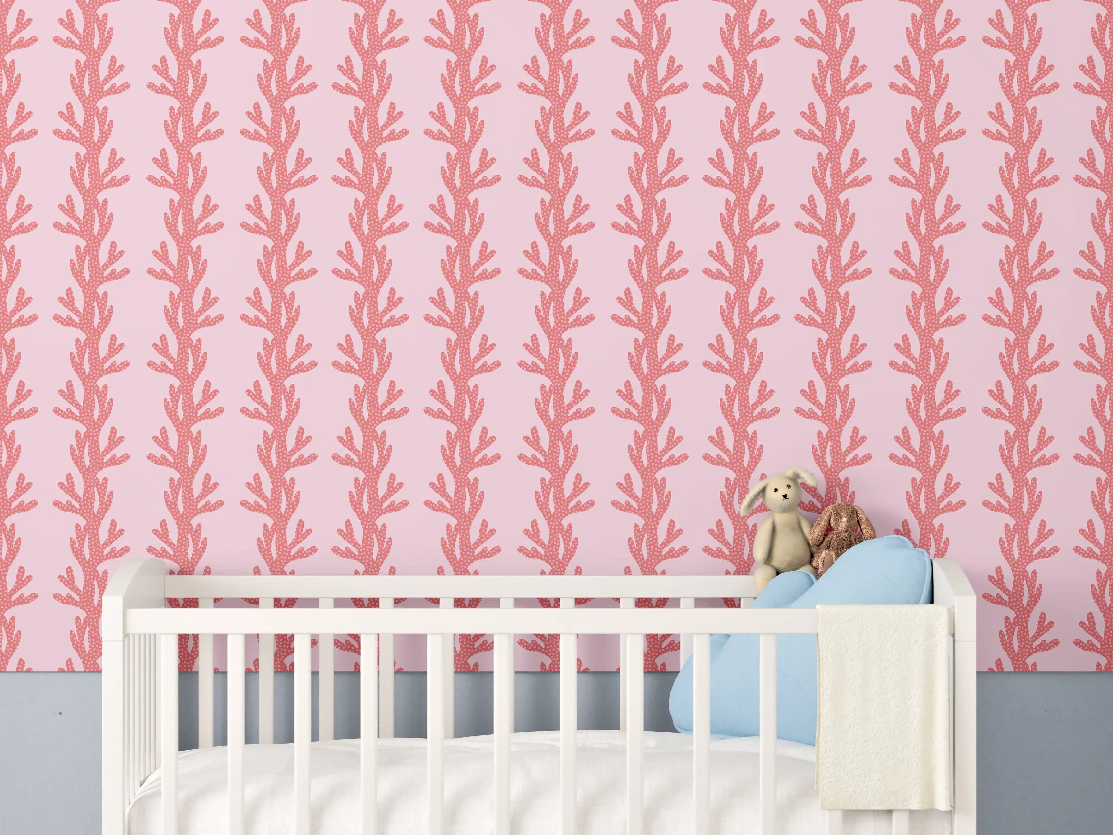 Babyzimmer Wandgestaltung - Korallenmuster Rosa Tapete