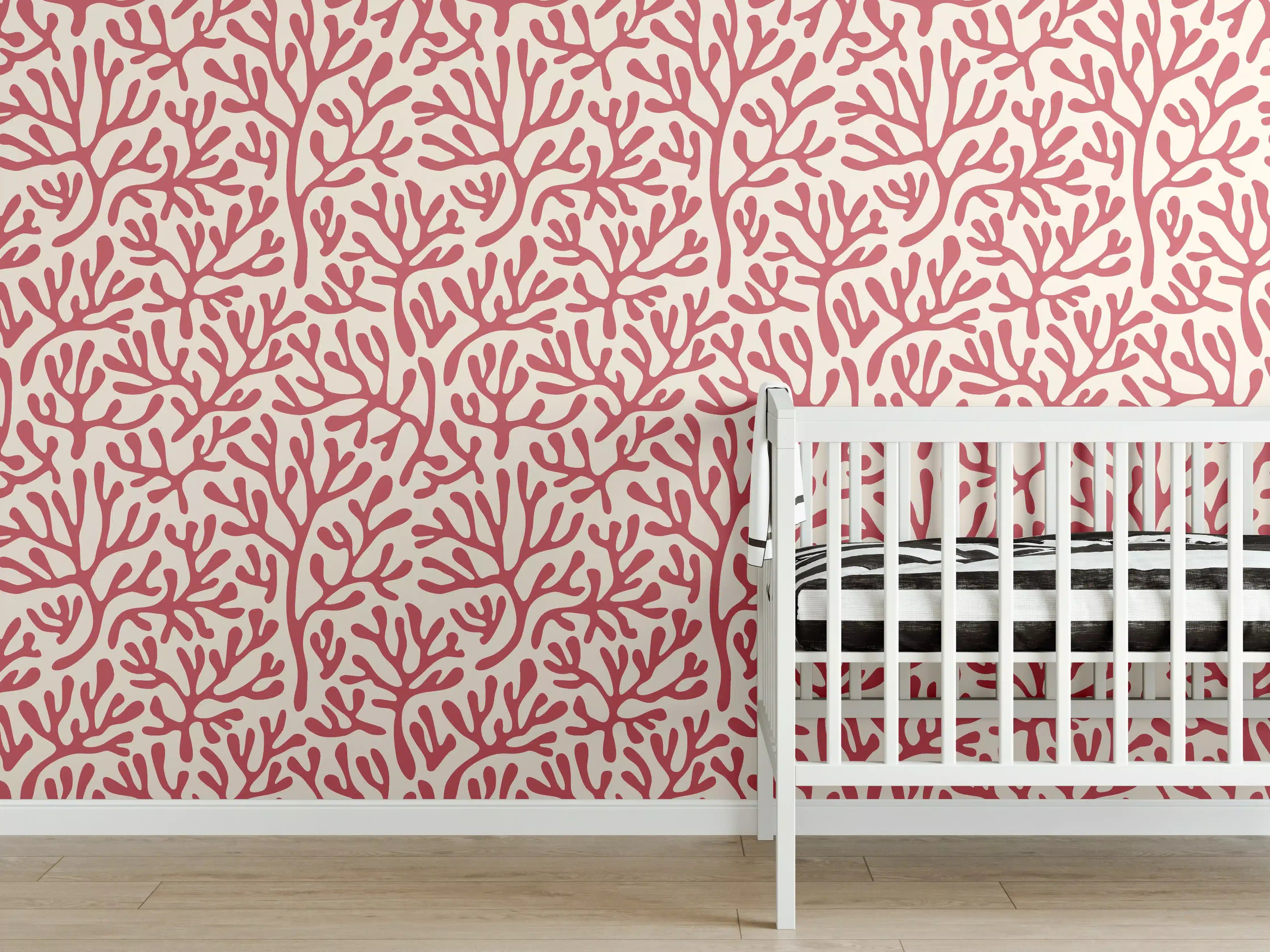Babyzimmer Wandgestaltung - Korallenmuster Rot-Beige