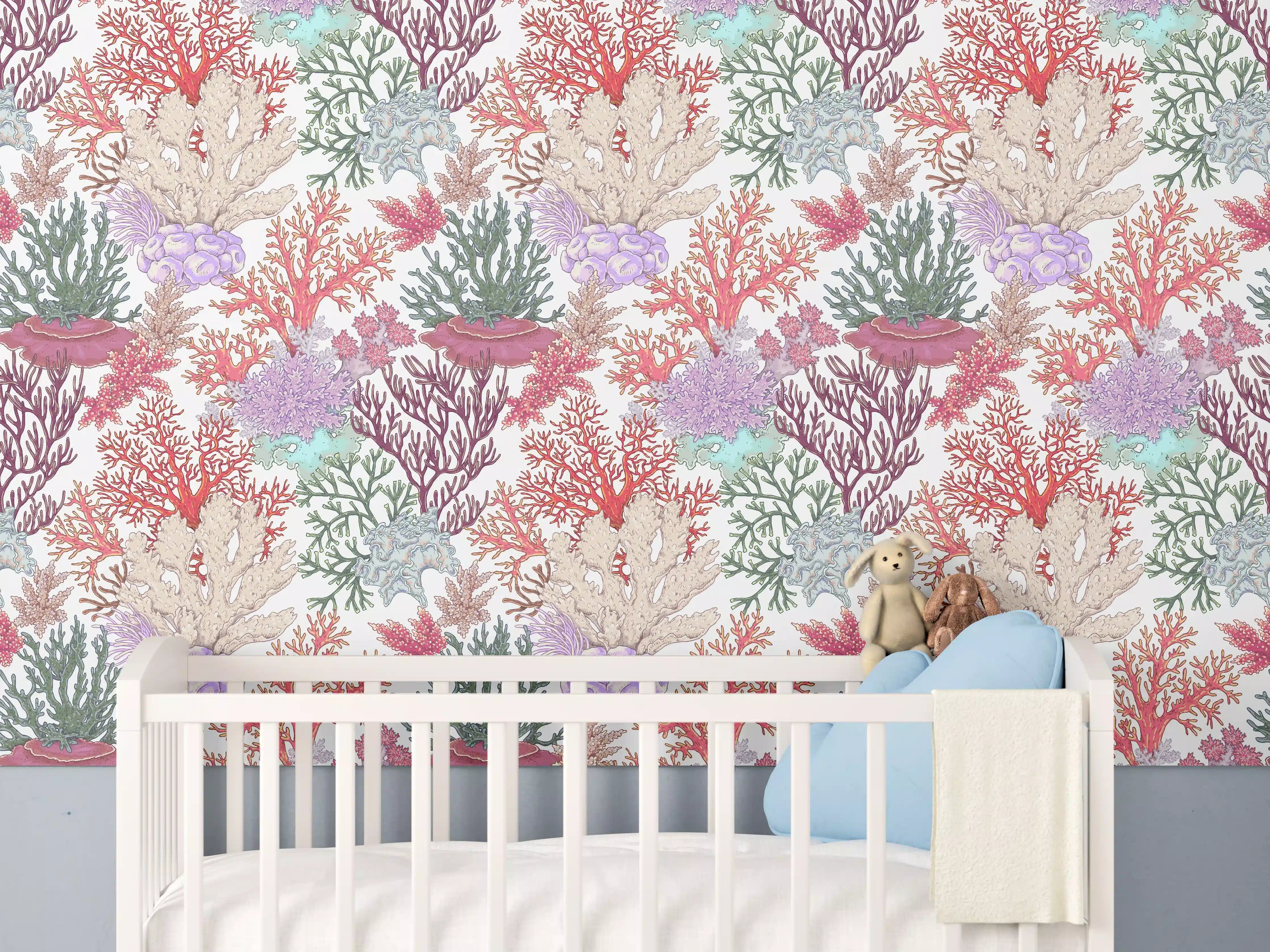 Babyzimmer Wandgestaltung - Korallenriff in Pastellfarben