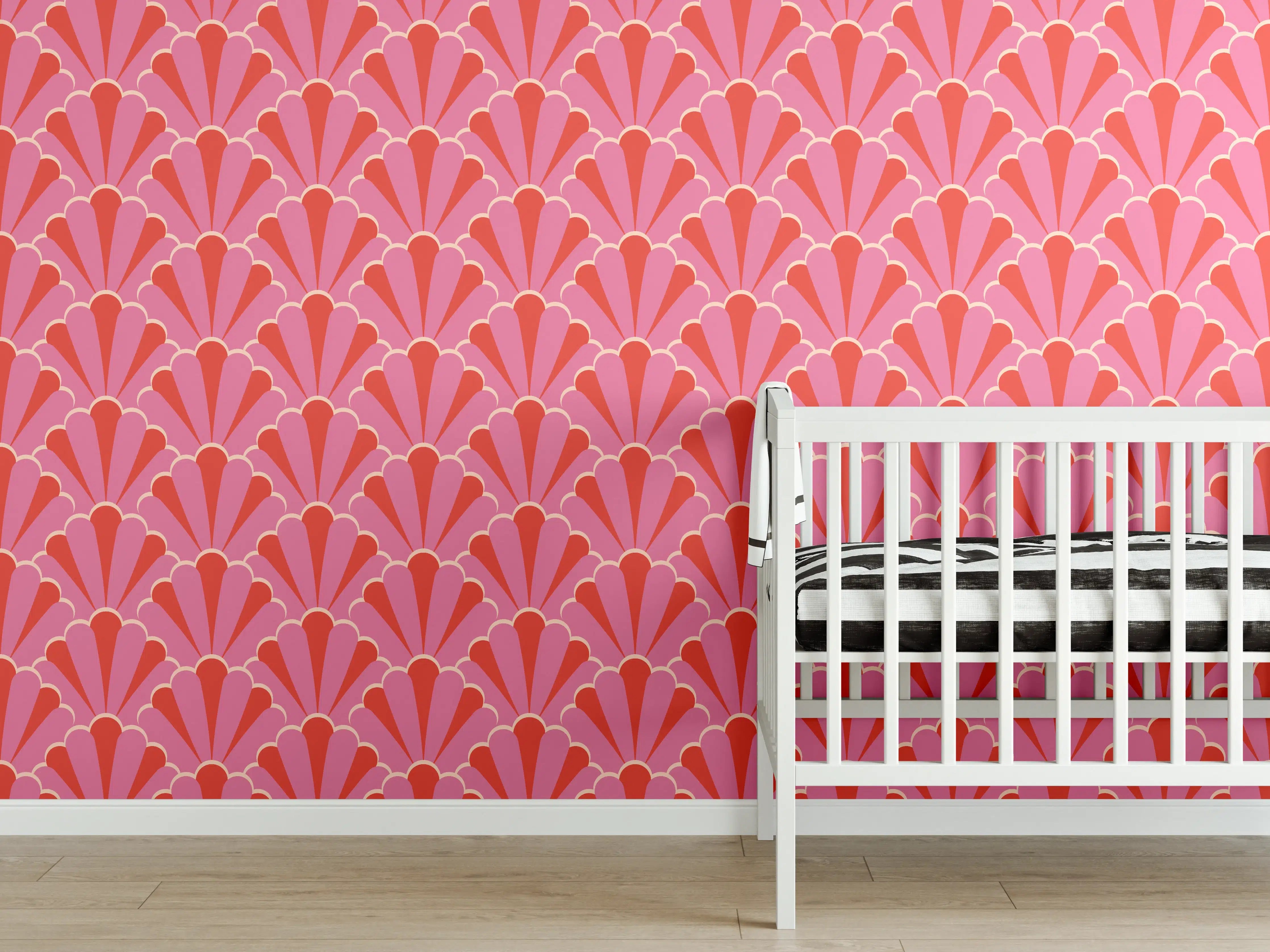 Babyzimmer Wandgestaltung - Korallenrosa Muschel-Tapete