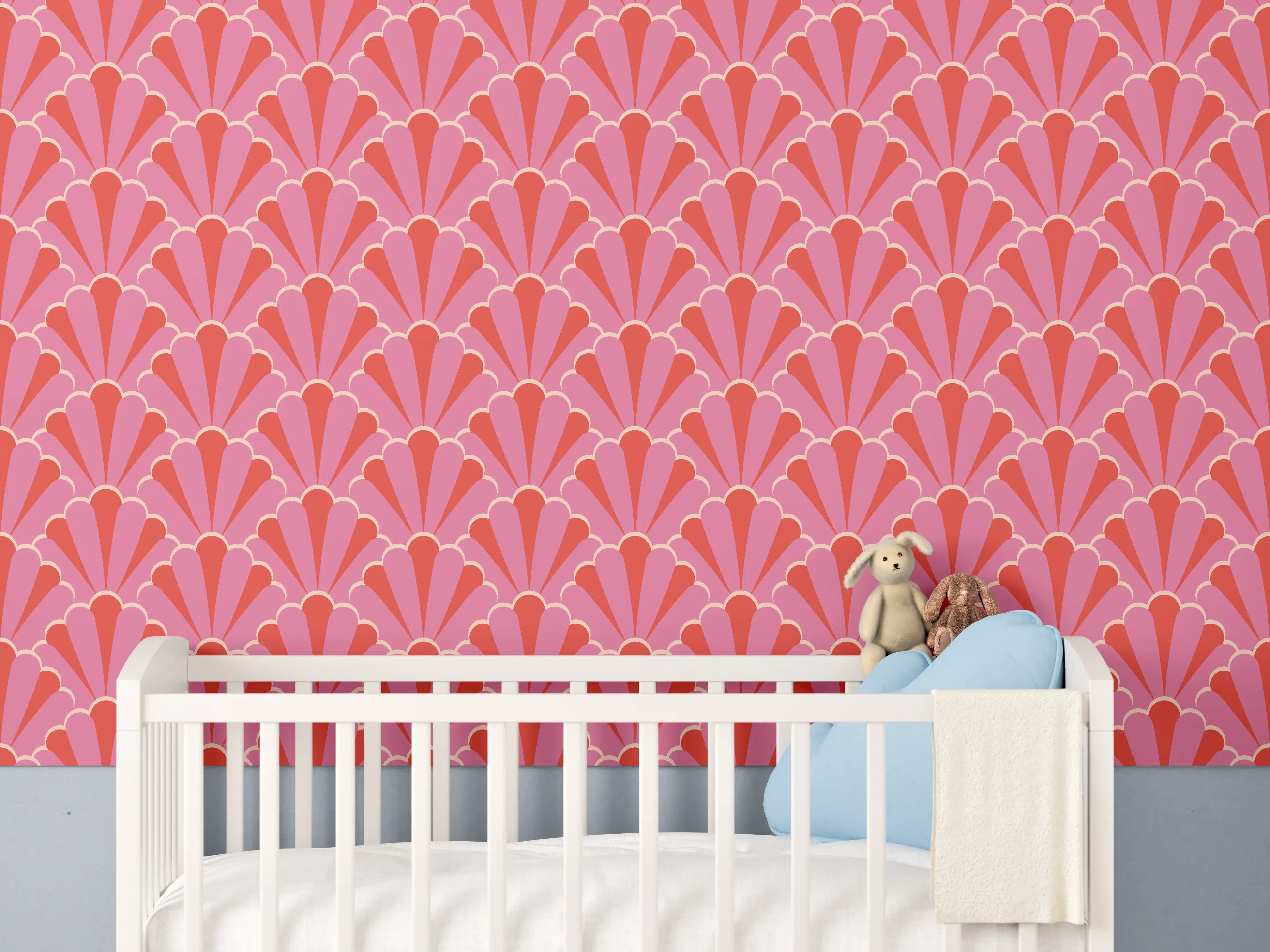 Babyzimmer Wandgestaltung - Korallenrosa Muschel-Tapete