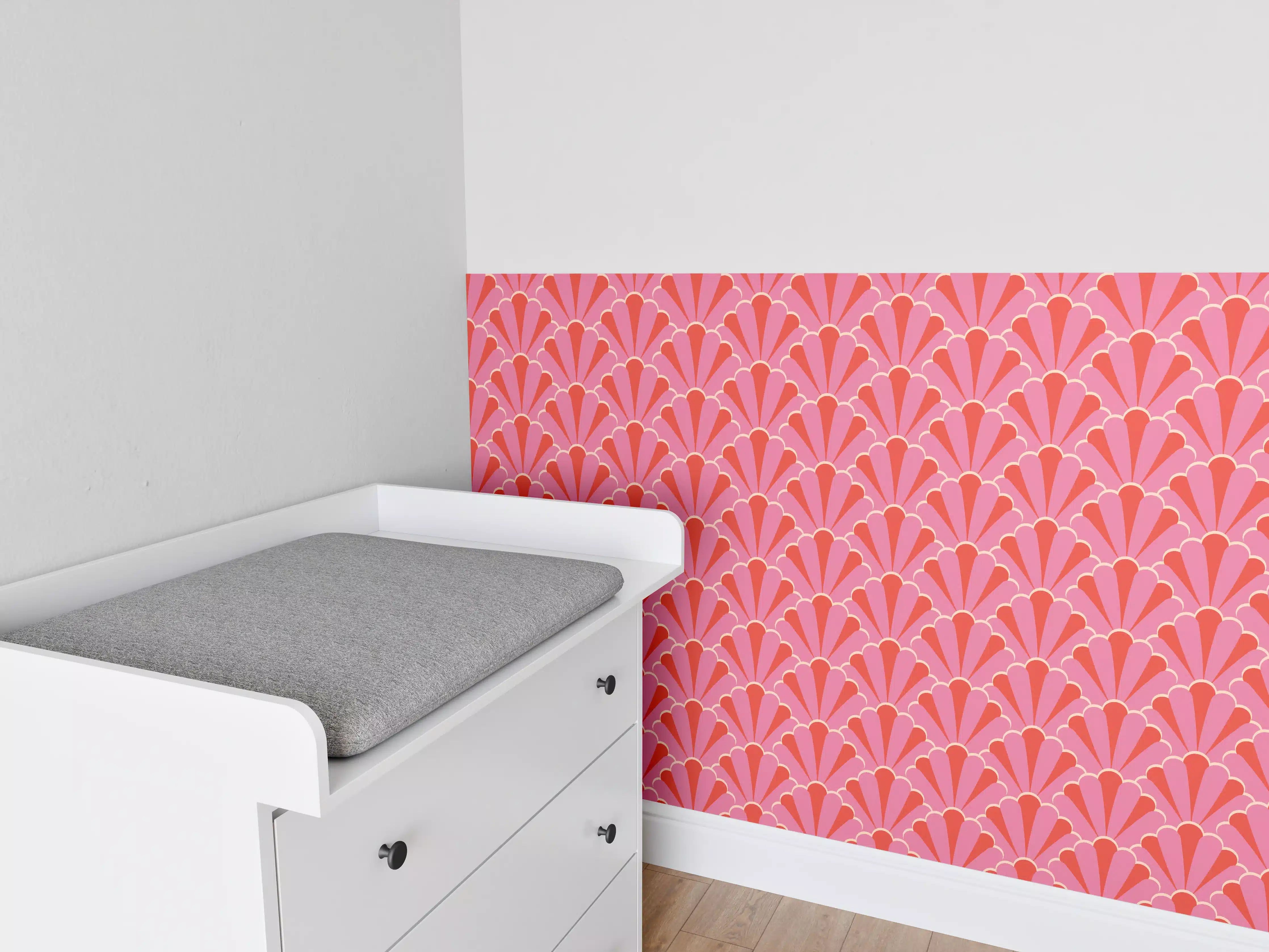 Babyzimmer Wandgestaltung - Korallenrosa Muschel-Tapete