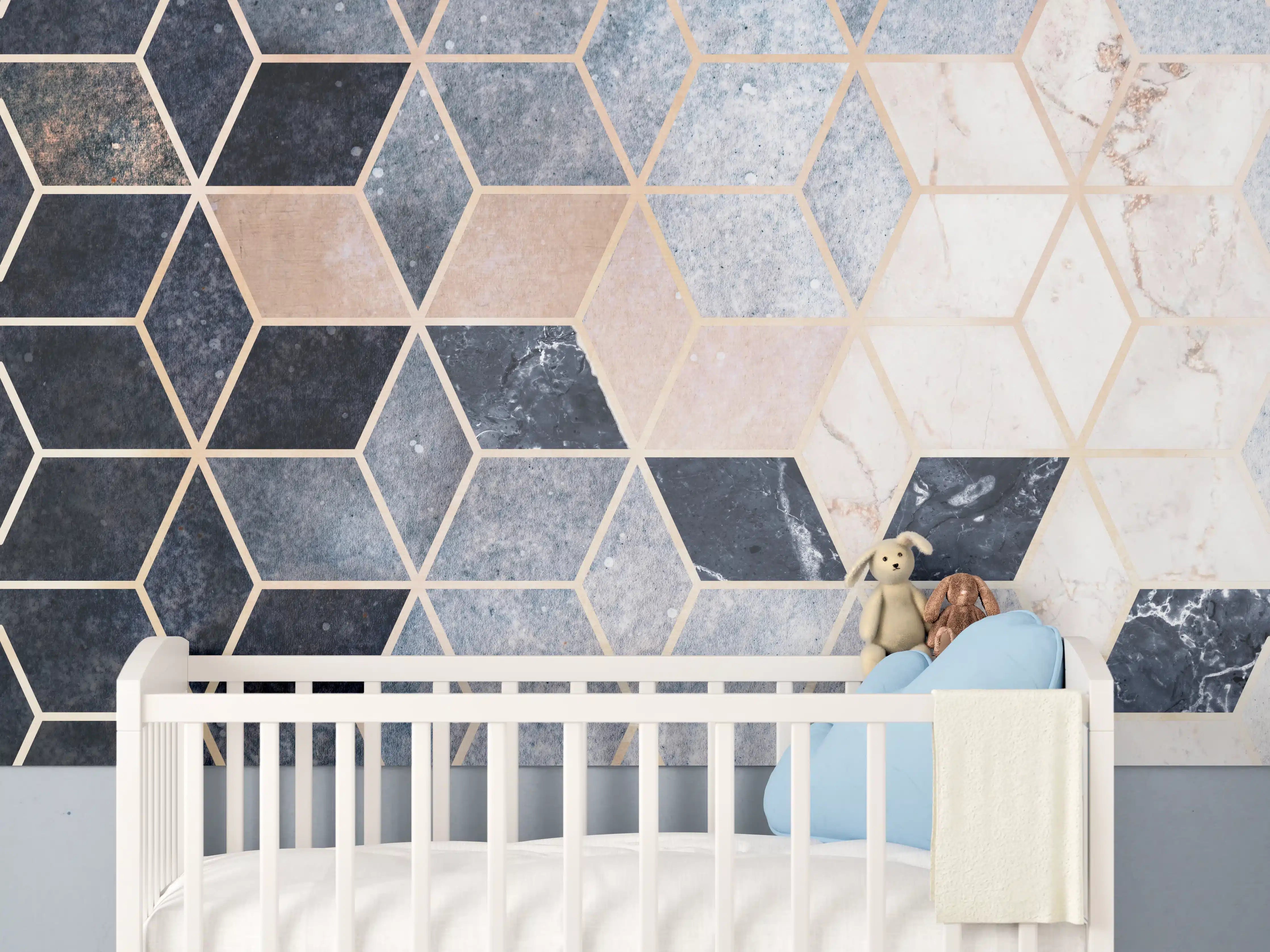 Babyzimmer Wandgestaltung - Kubisches marmorartiges Muster