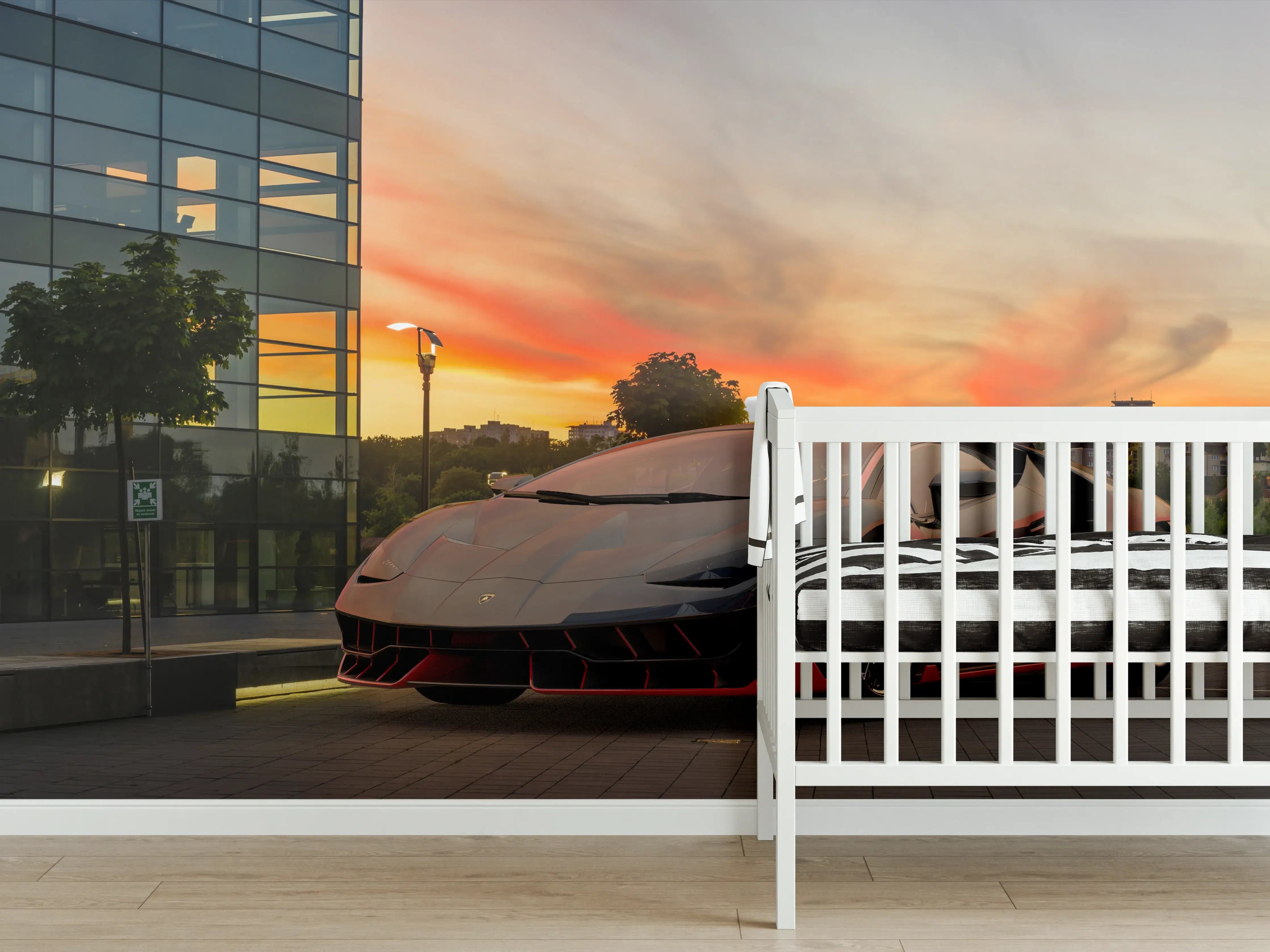 Babyzimmer Wandgestaltung - Lamborghini Centenario bei Sonnenuntergang