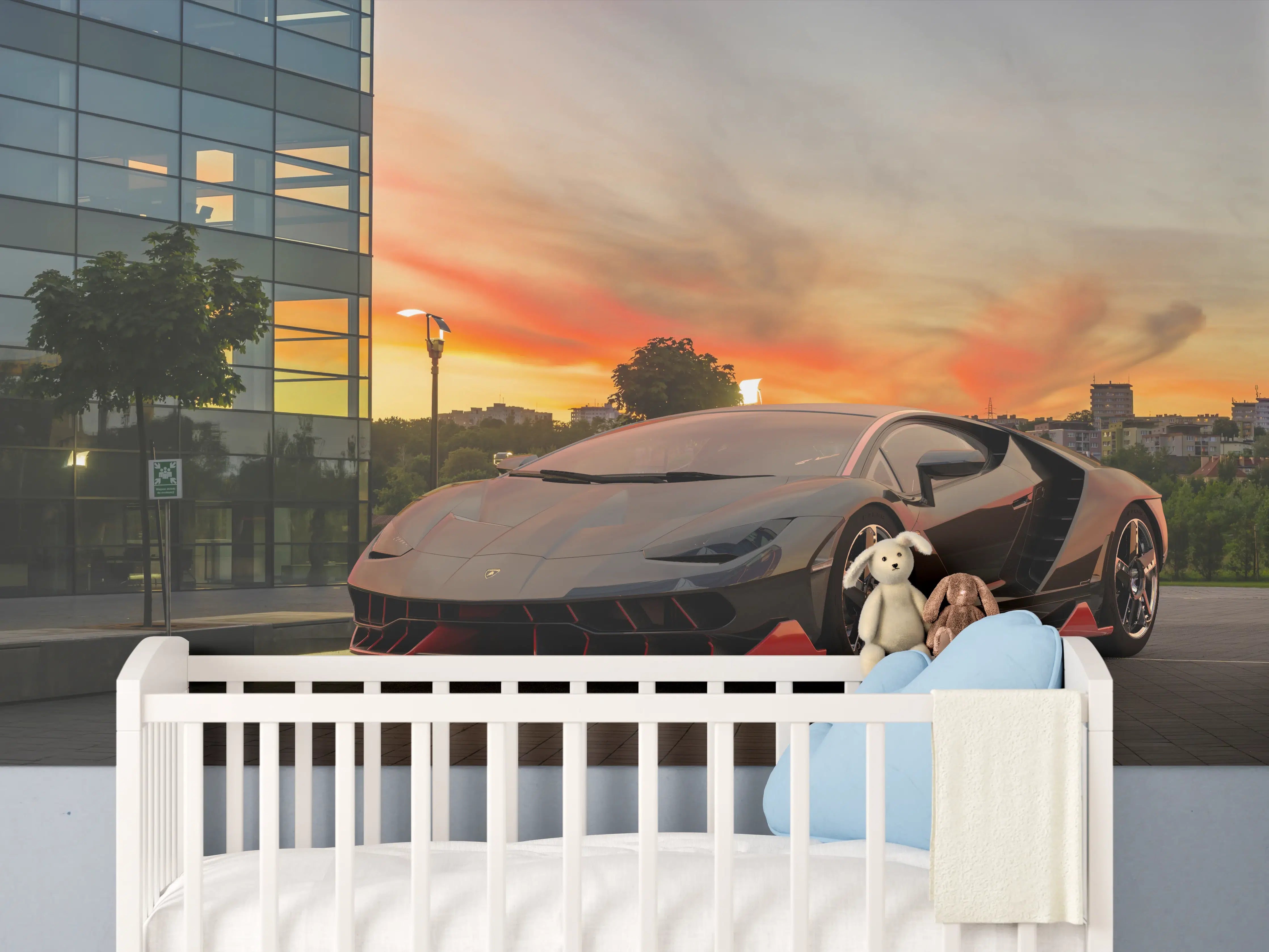 Babyzimmer Wandgestaltung - Lamborghini Centenario bei Sonnenuntergang