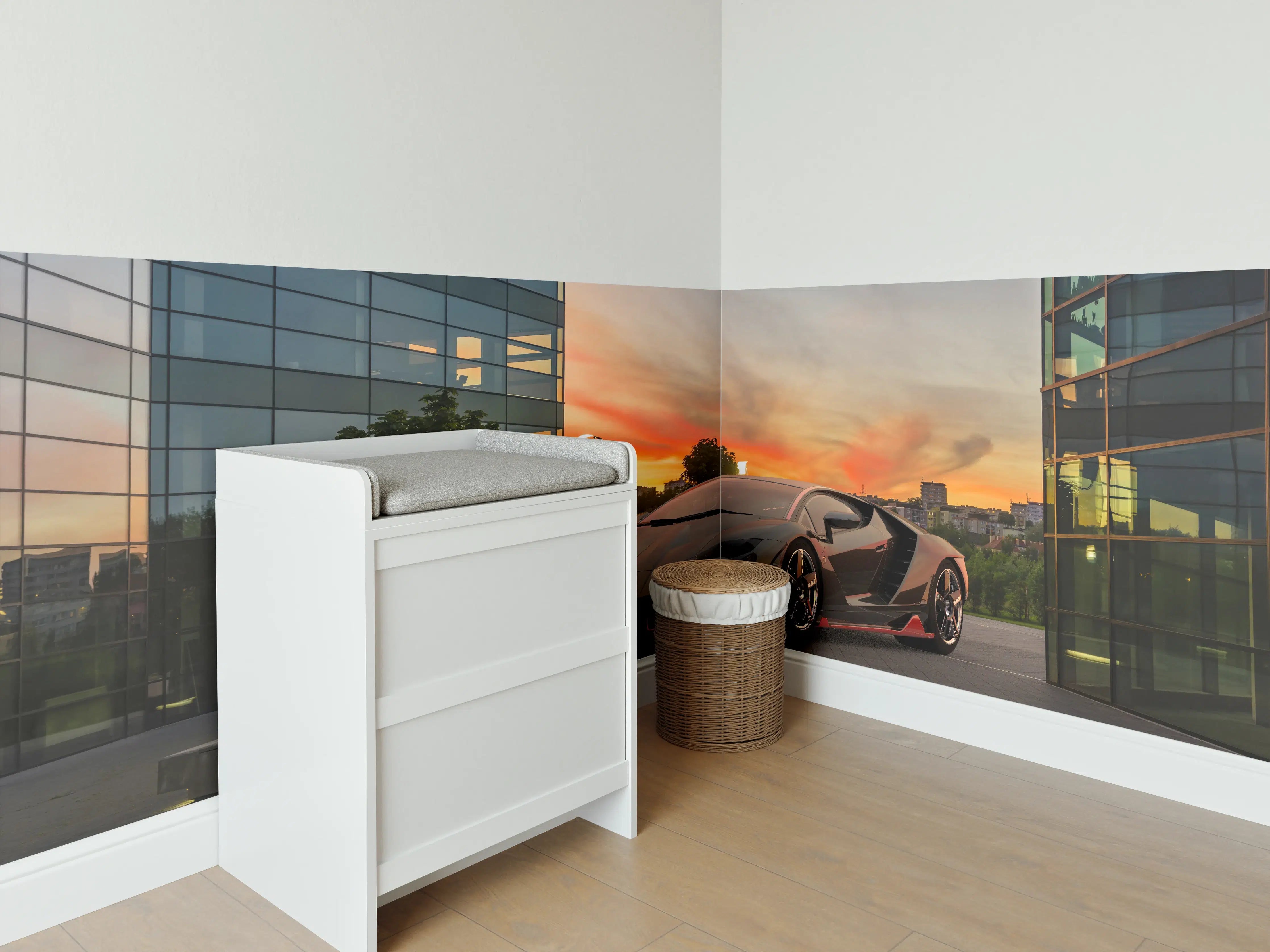 Babyzimmer Wandgestaltung - Lamborghini Centenario bei Sonnenuntergang