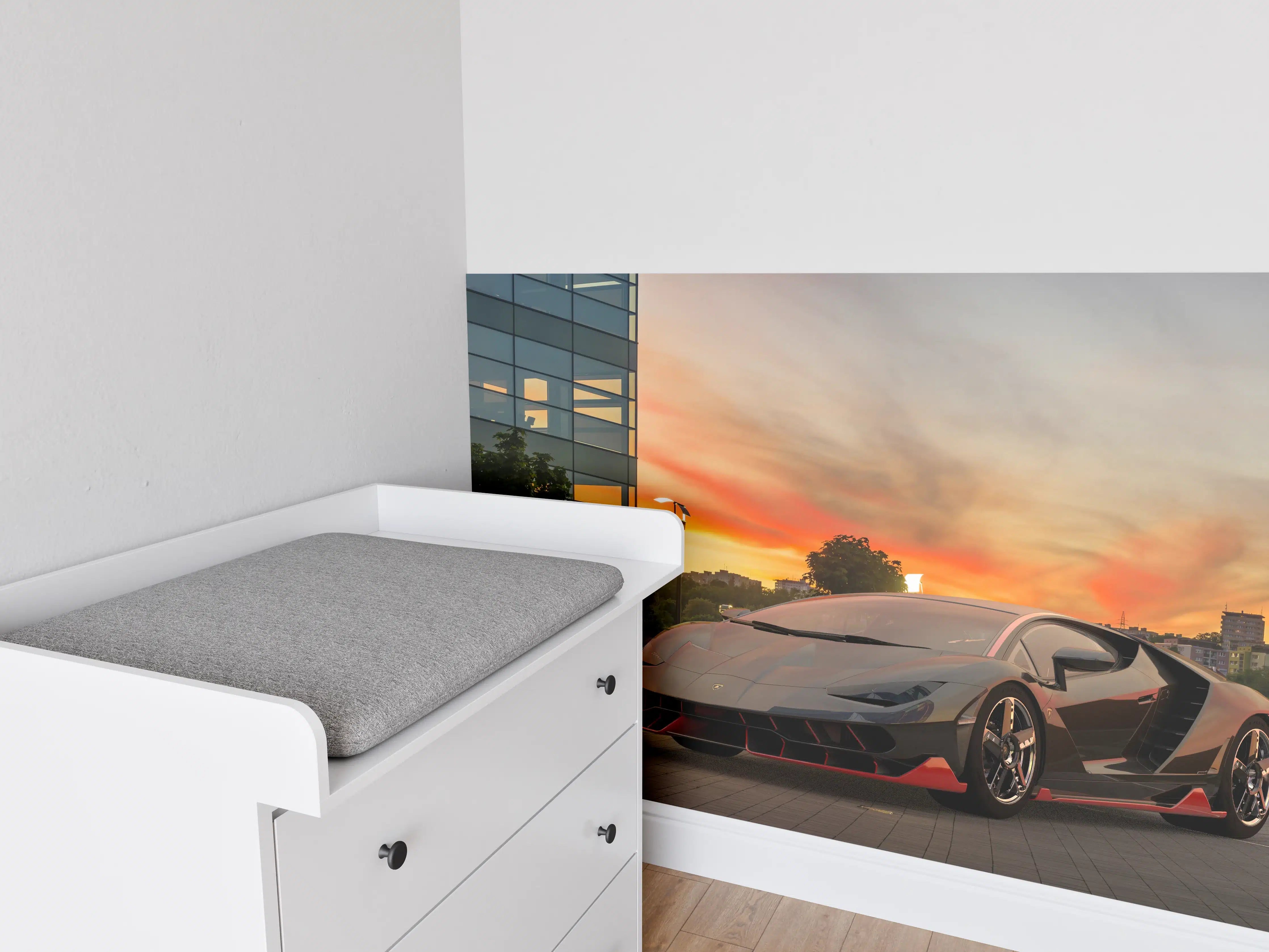 Babyzimmer Wandgestaltung - Lamborghini Centenario bei Sonnenuntergang