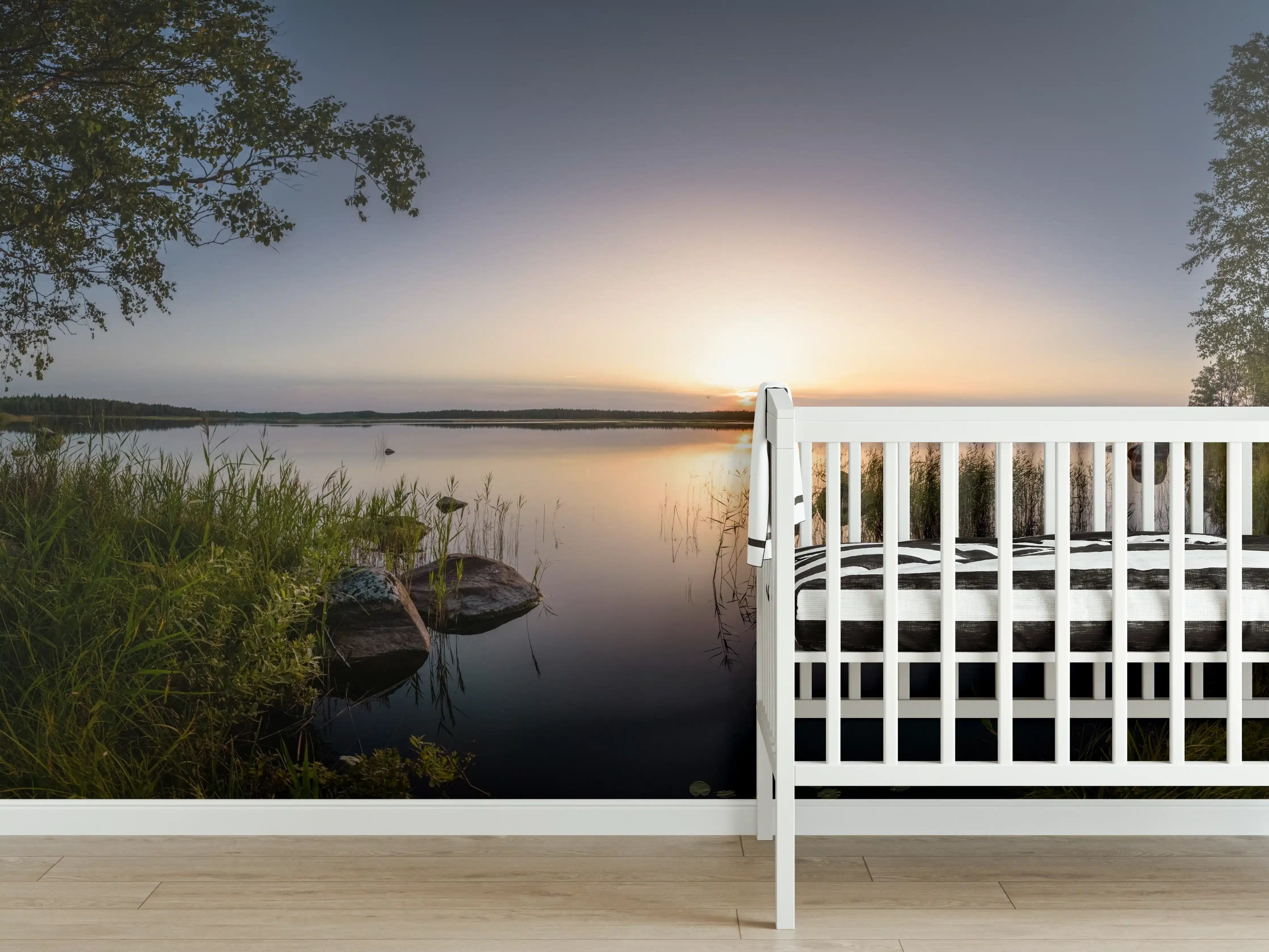 Babyzimmer Wandgestaltung - Landschaft in der Dämmerung - Sonnenuntergang