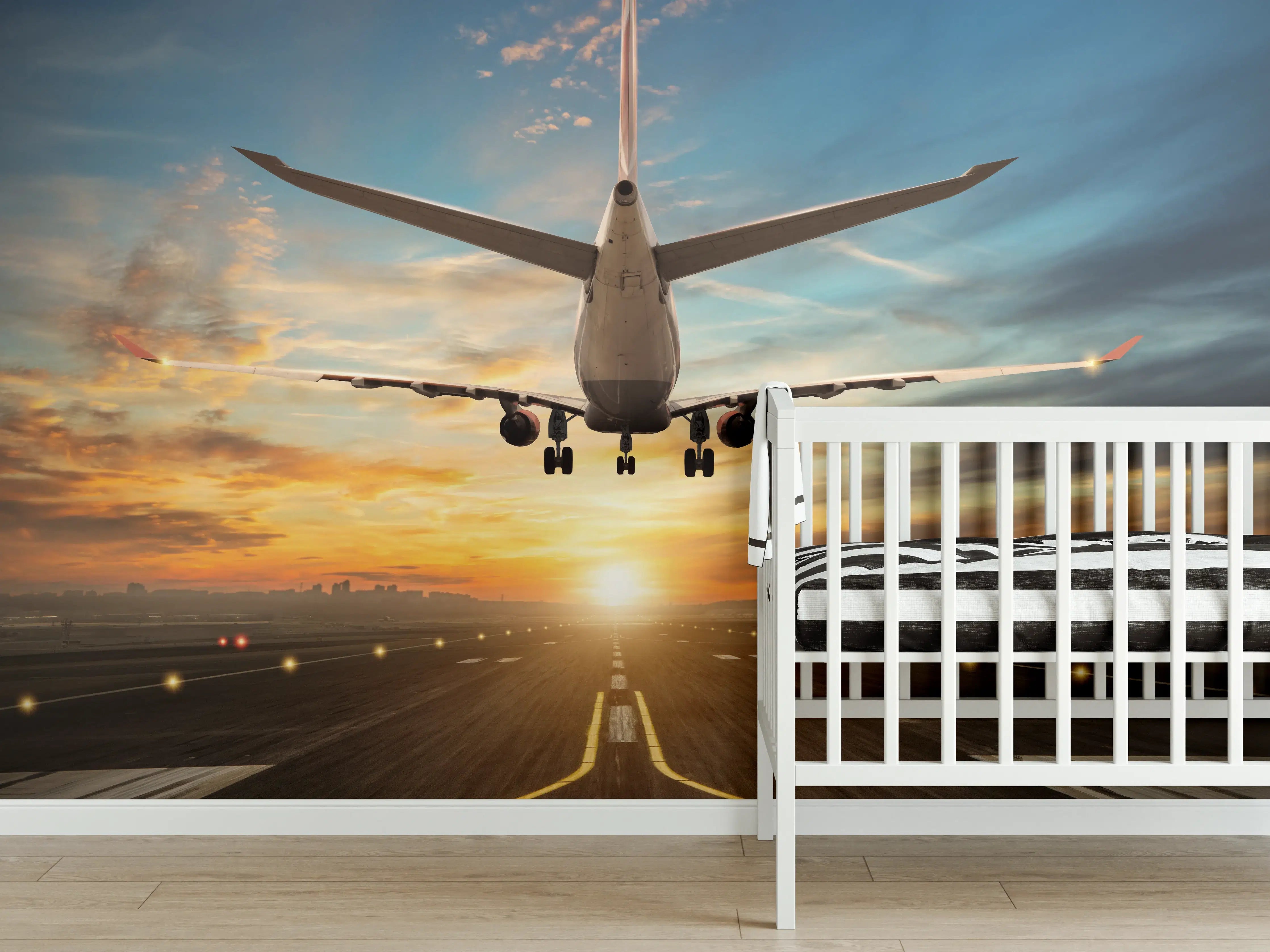Babyzimmer Wandgestaltung - Landung bei wunderschönem Sonnenuntergang