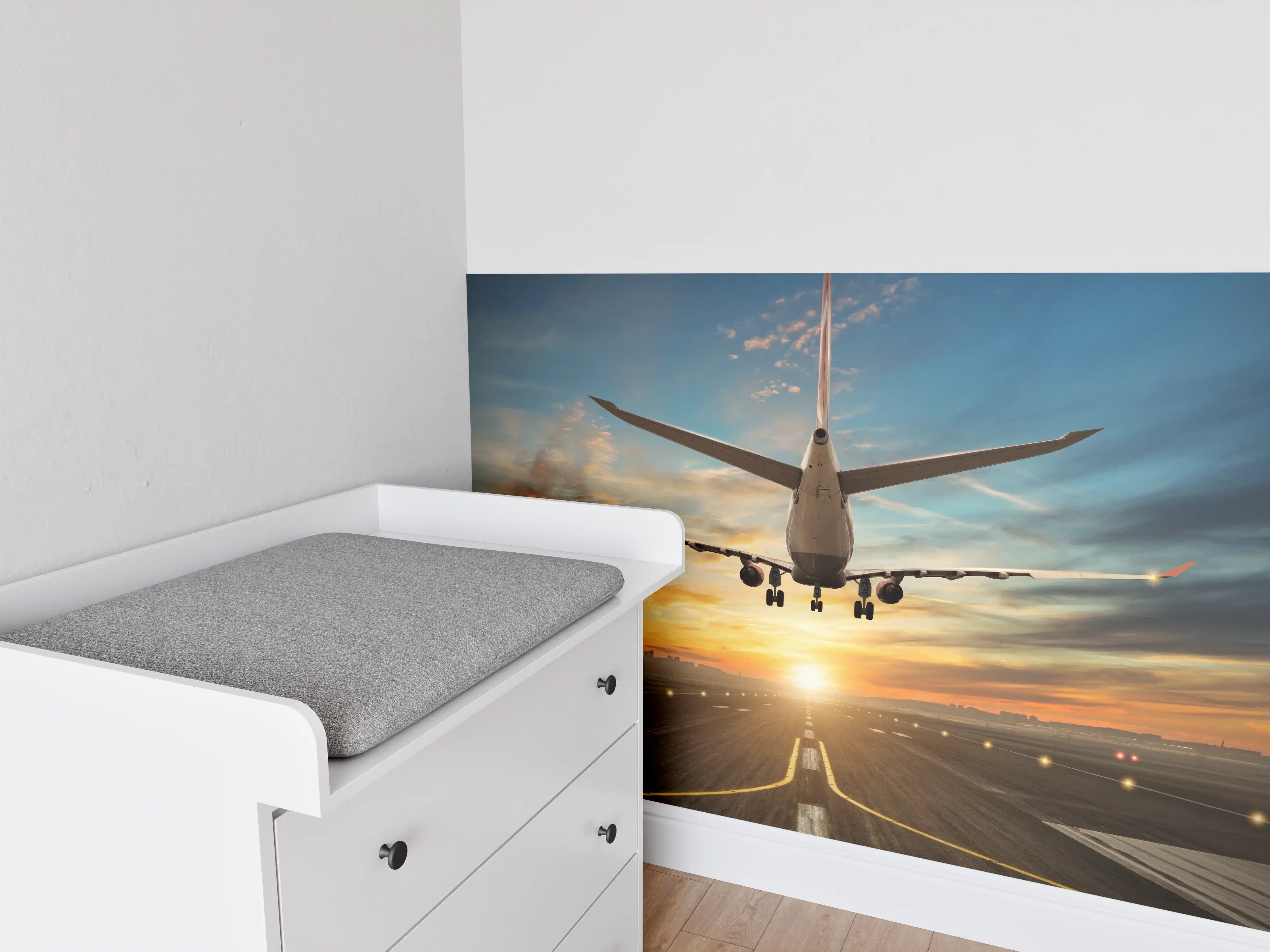 Babyzimmer Wandgestaltung - Landung bei wunderschönem Sonnenuntergang
