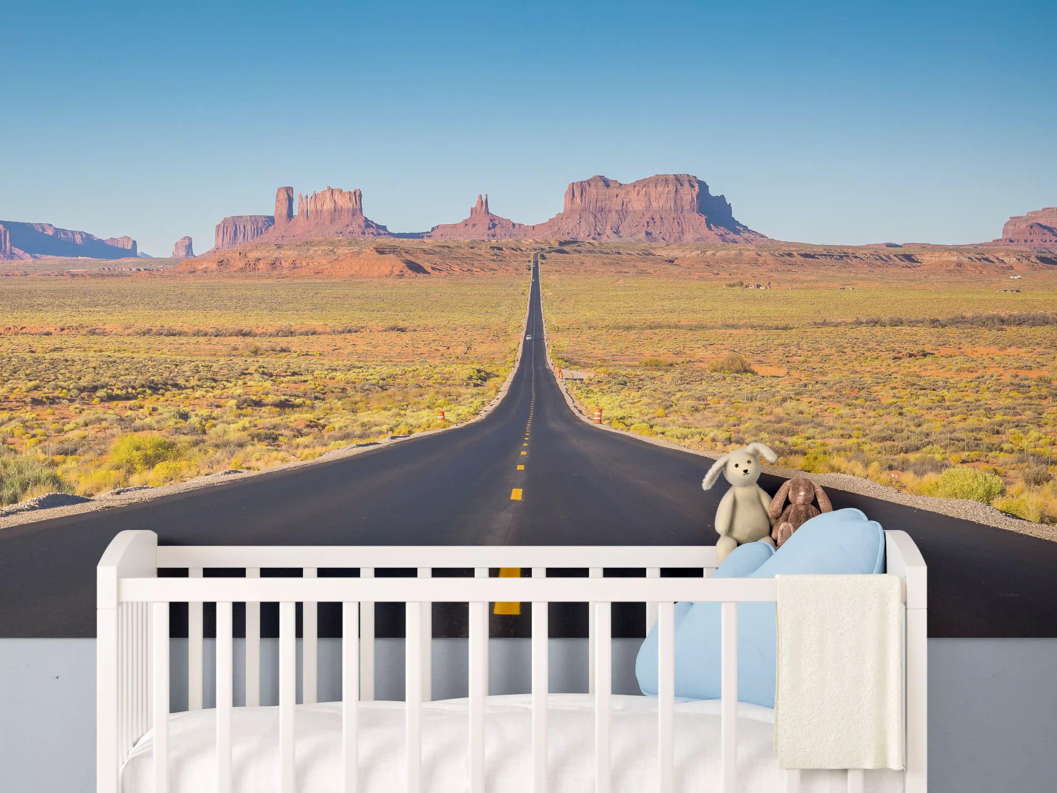 Babyzimmer Wandgestaltung - Lange Road in Wüstenlandschaft bei Sonnenlicht