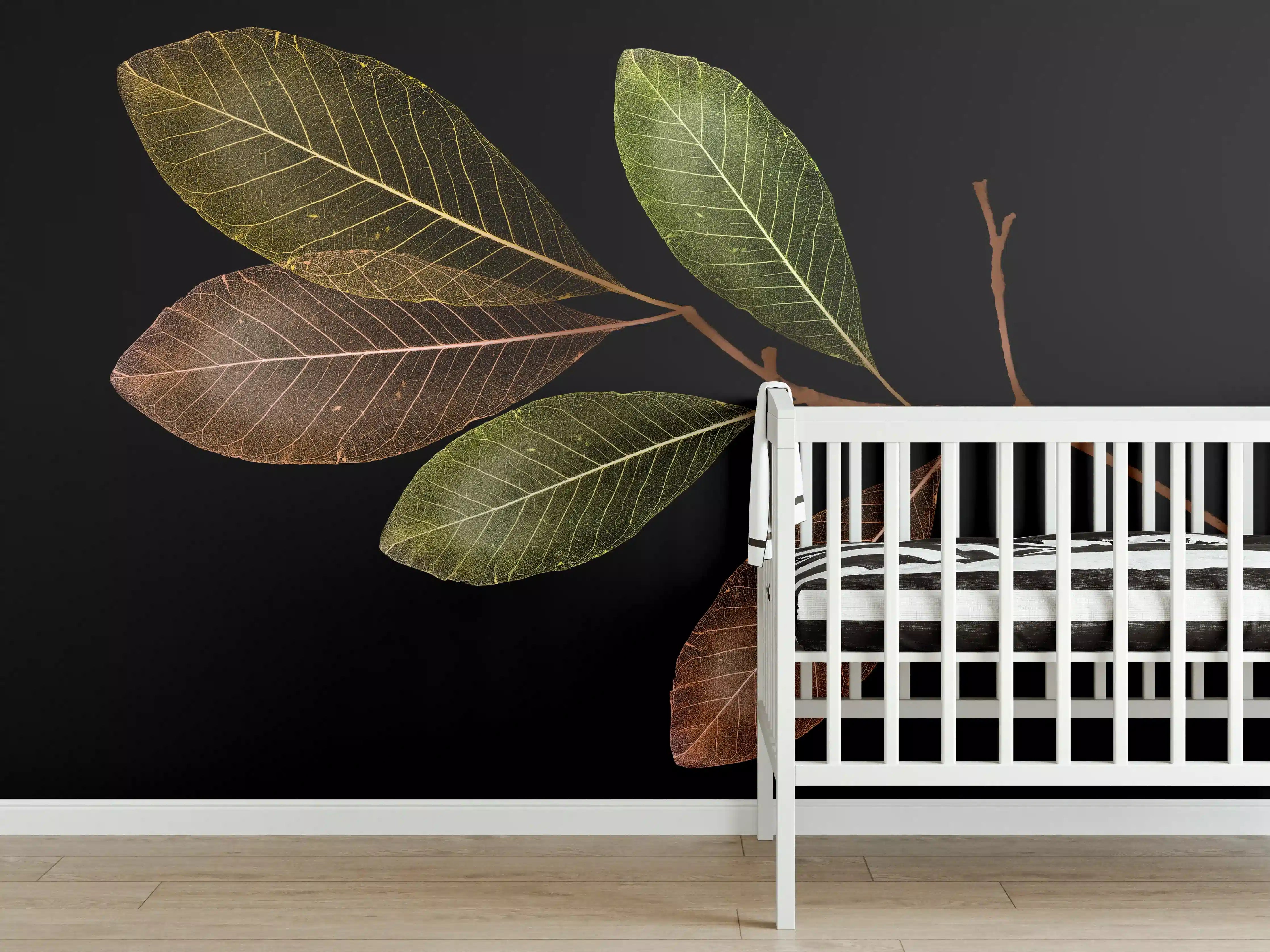Babyzimmer Wandgestaltung - Laubzweig Grün-Braun Textur