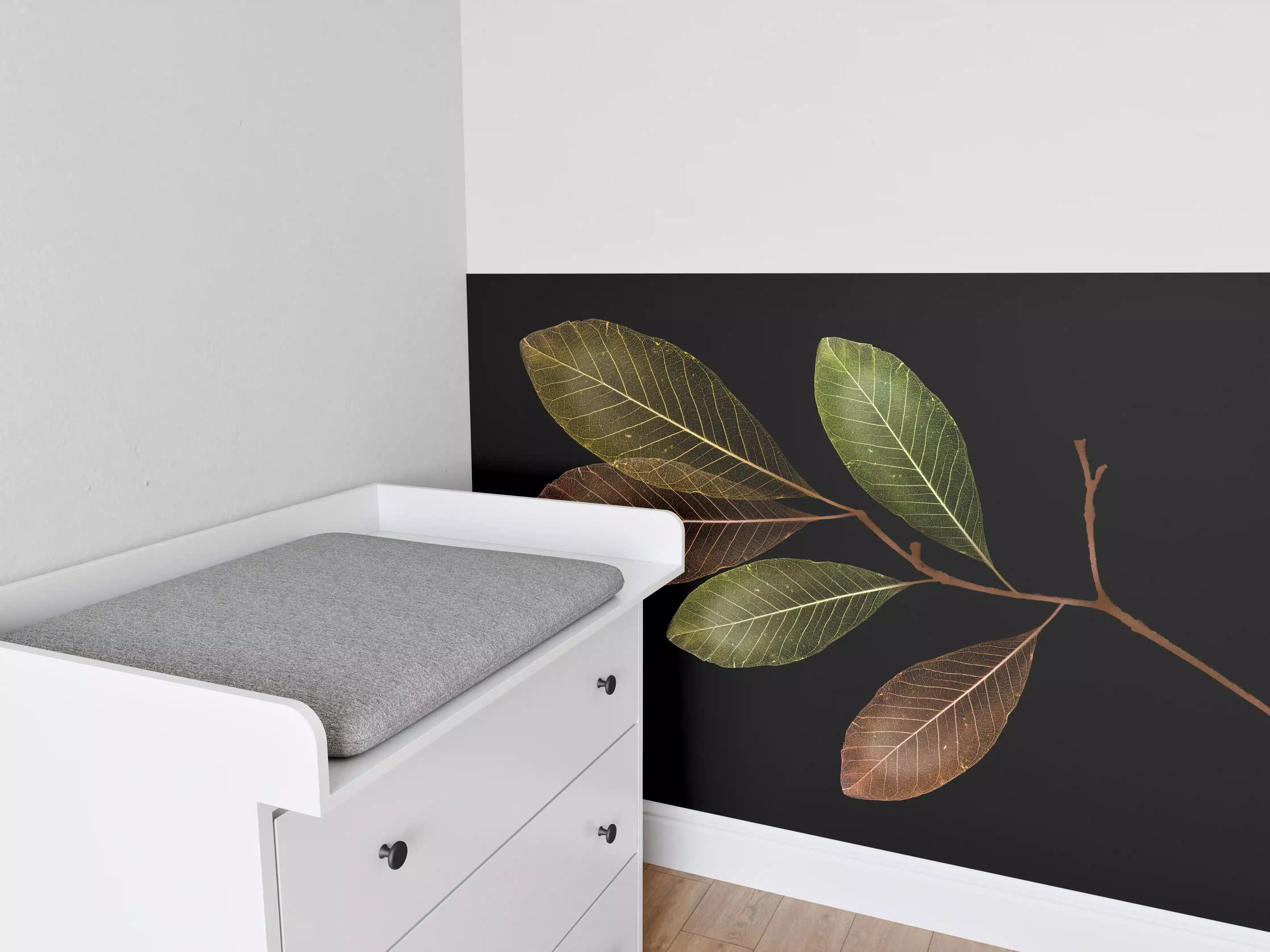 Babyzimmer Wandgestaltung - Laubzweig Grün-Braun Textur