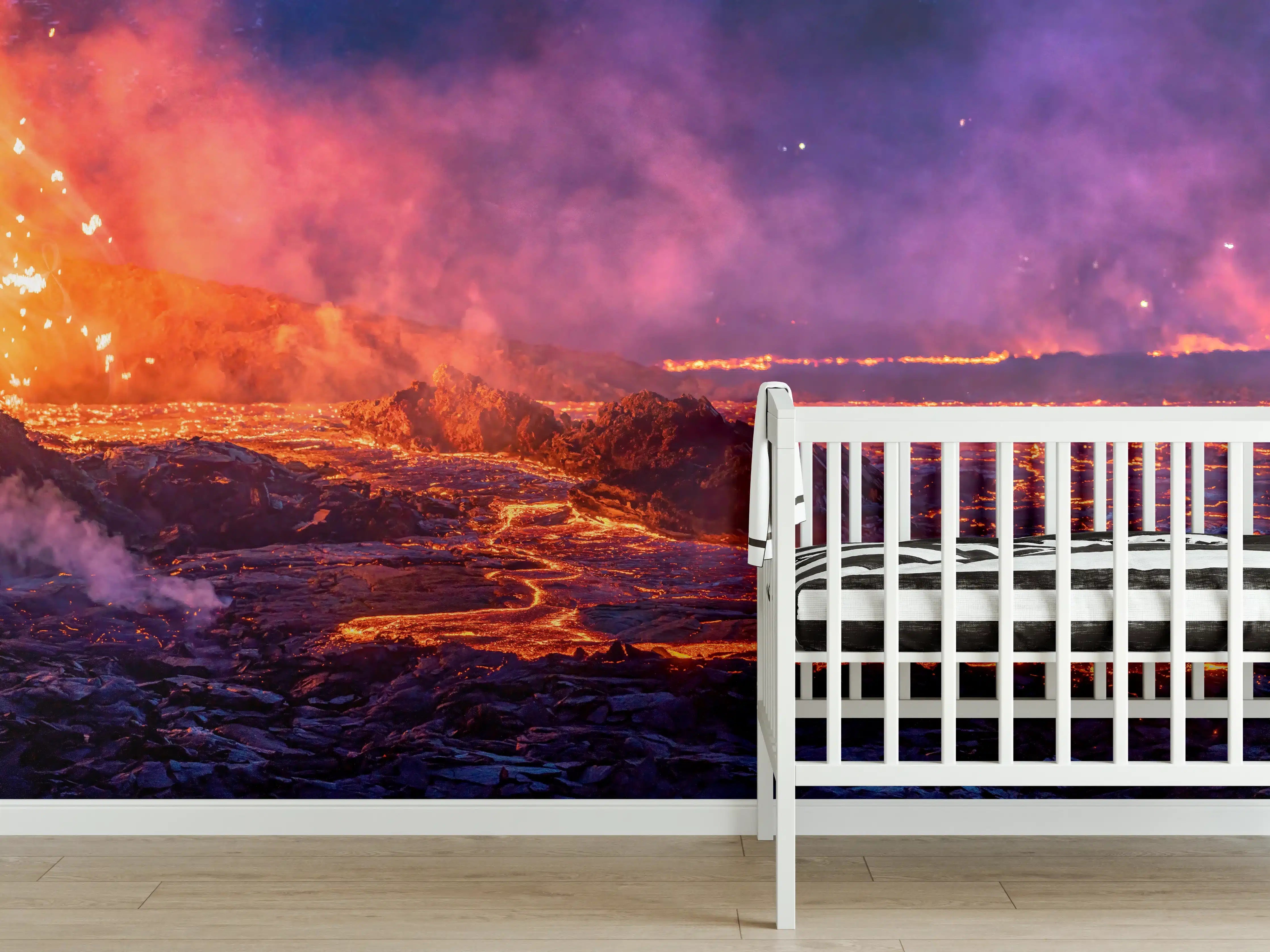 Babyzimmer Wandgestaltung - Lavastrom aus dem ausbrechenden Vulkankrater