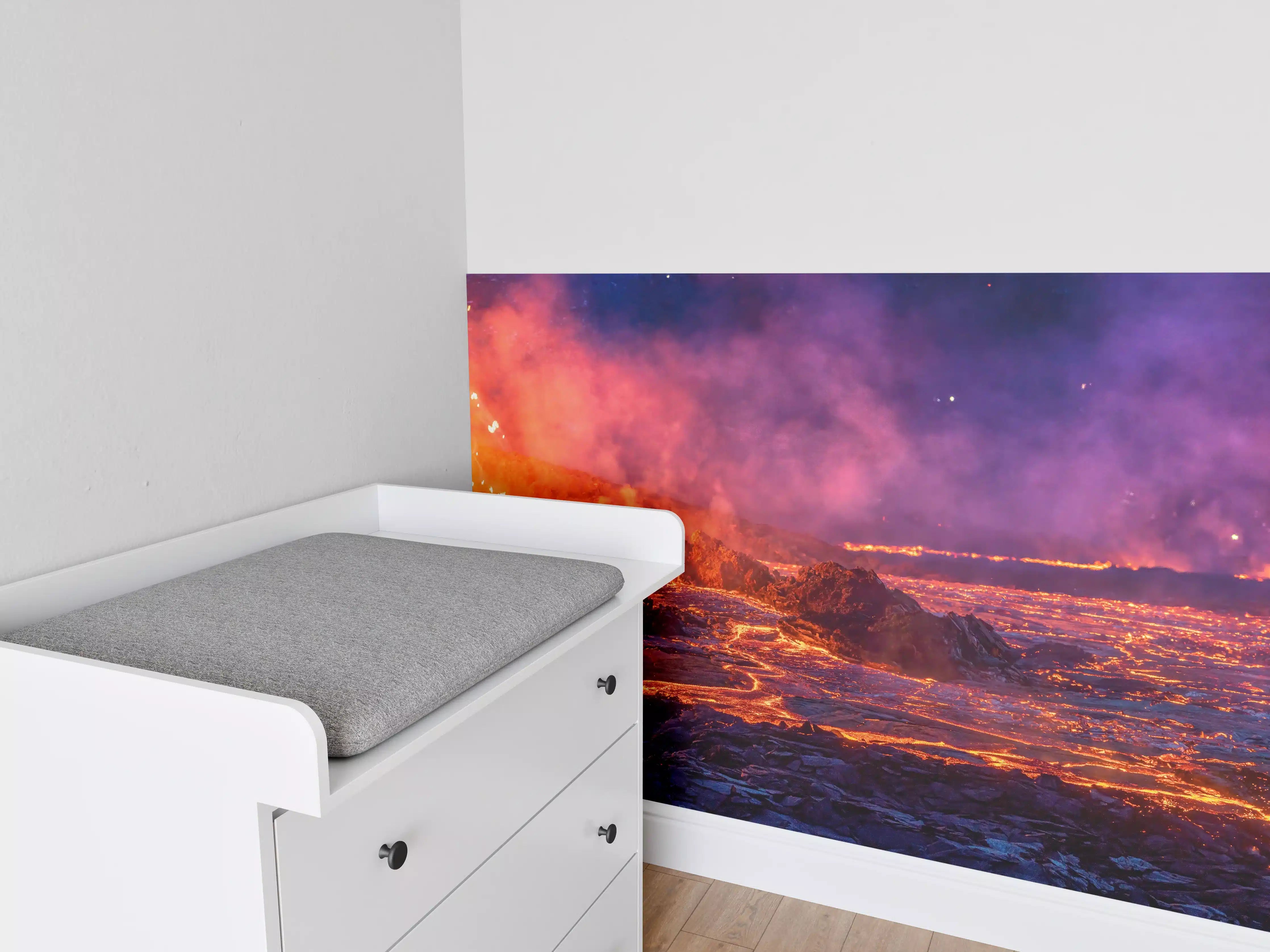 Babyzimmer Wandgestaltung - Lavastrom aus dem ausbrechenden Vulkankrater
