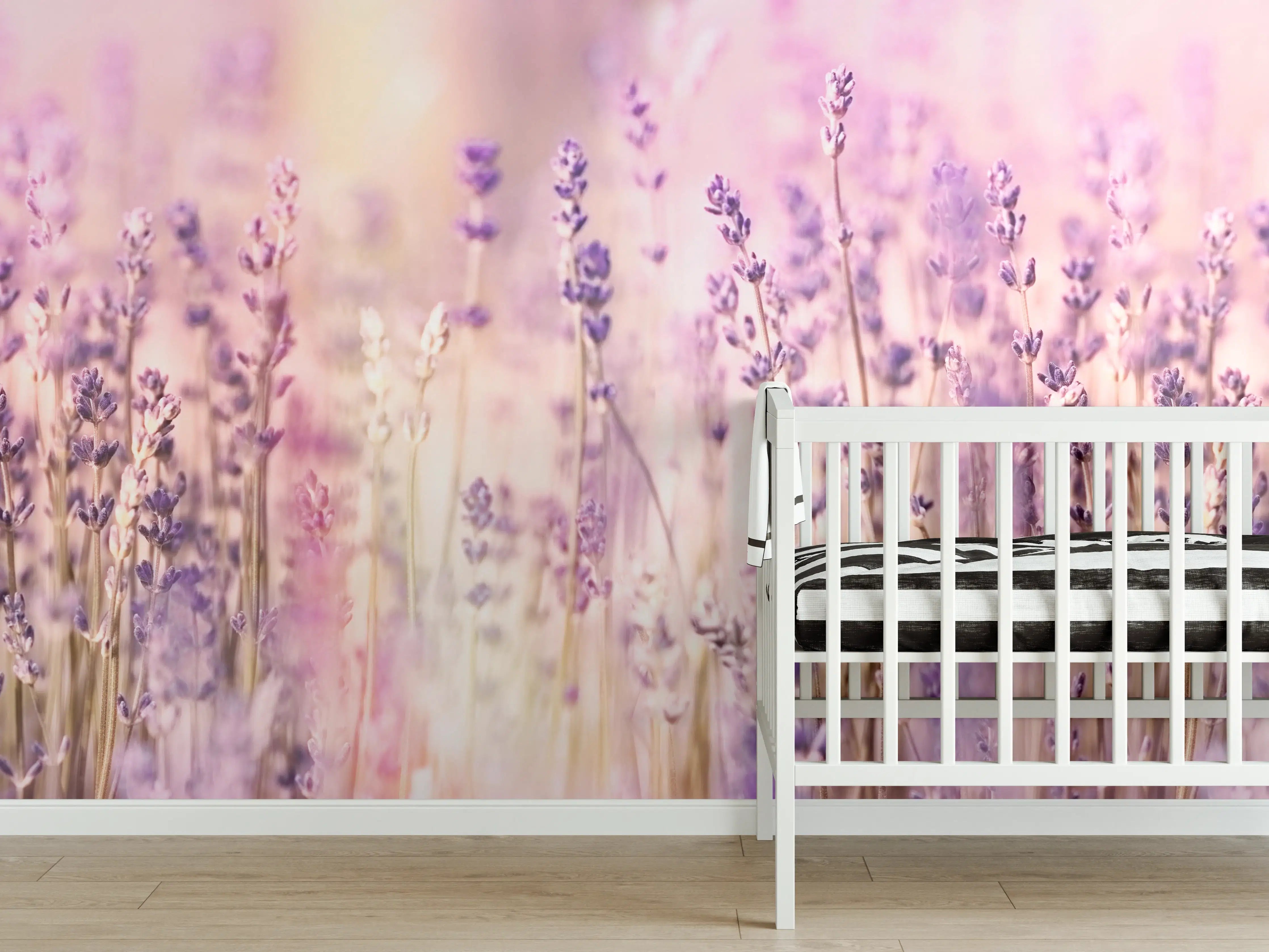 Babyzimmer Wandgestaltung - Lavendelfeld Pastell Lila Rosa