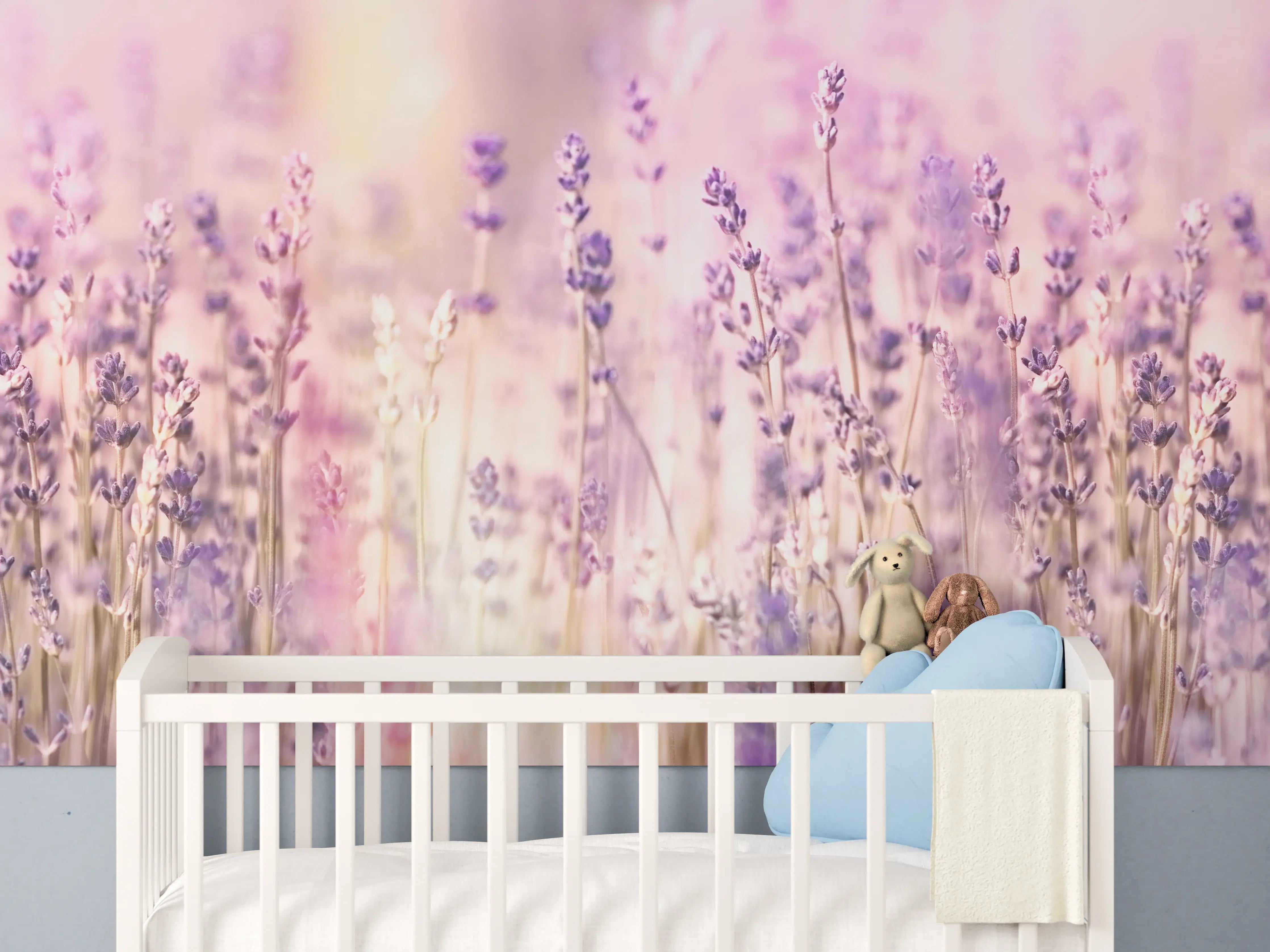 Babyzimmer Wandgestaltung - Lavendelfeld Pastell Lila Rosa